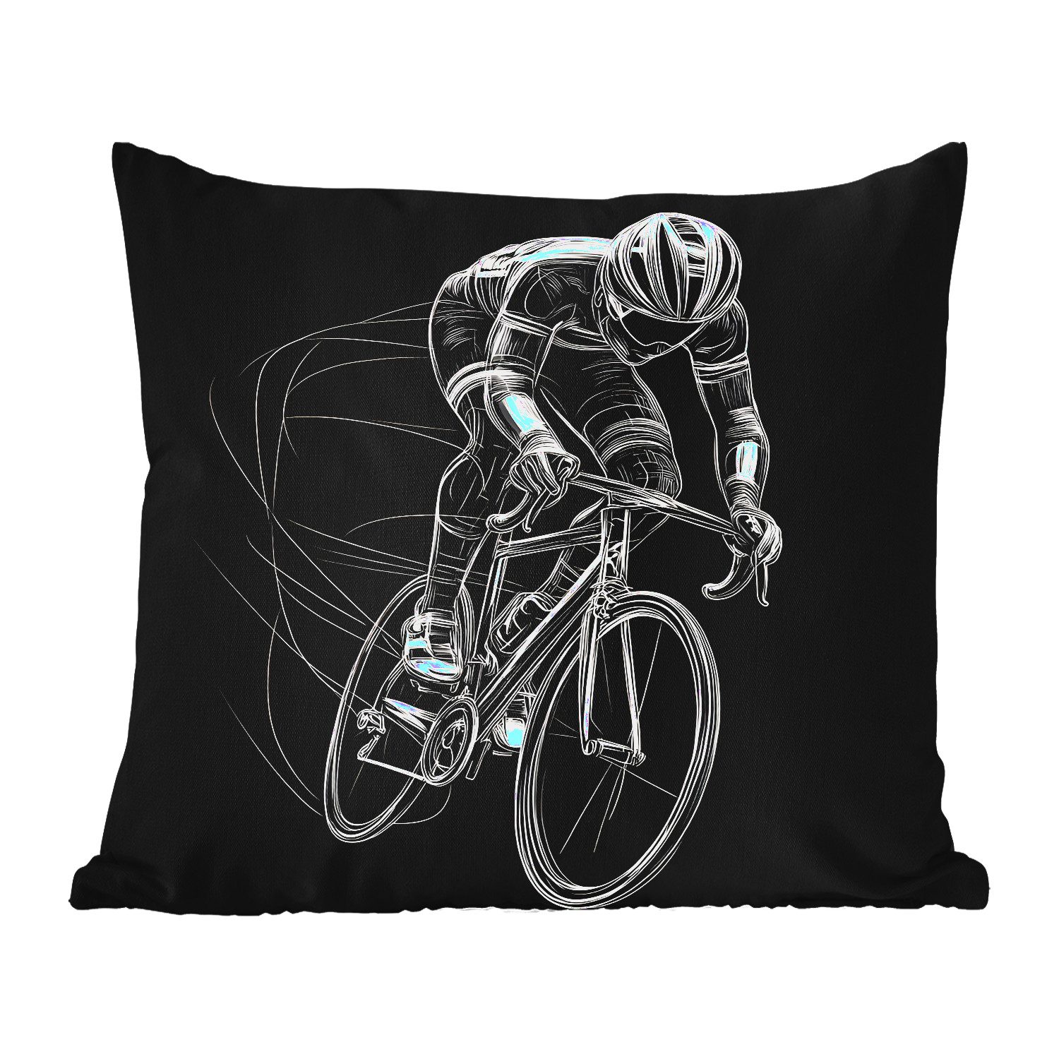 MuchoWow Dekokissen Strichzeichnung - Weiß - Radfahren - Geschwindigkeit, Kissenbezüge, Kissenhülle, Kissen, Outdoor, 40x40 cm
