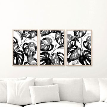 homestyle-accessoires Poster Bilder Bilderset Wandbilder MONSTERA BLACK 3er Set Print, Ohne Bilderrahmen