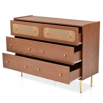 Merax Kommode Rattan geflecht,Highboard, Holz Sidebaord mit 6 Schubladen, Metallbeine, B:120cm