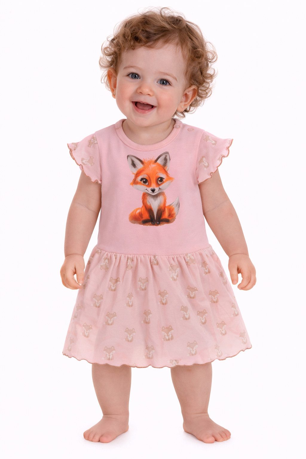 La Bortini Bodykleid Baby Kleid Spieler Bodykleidchen in Altrosa mit Fuchs Romper aus reiner Baumwolle, 44 50 56 62 68 74 80 86