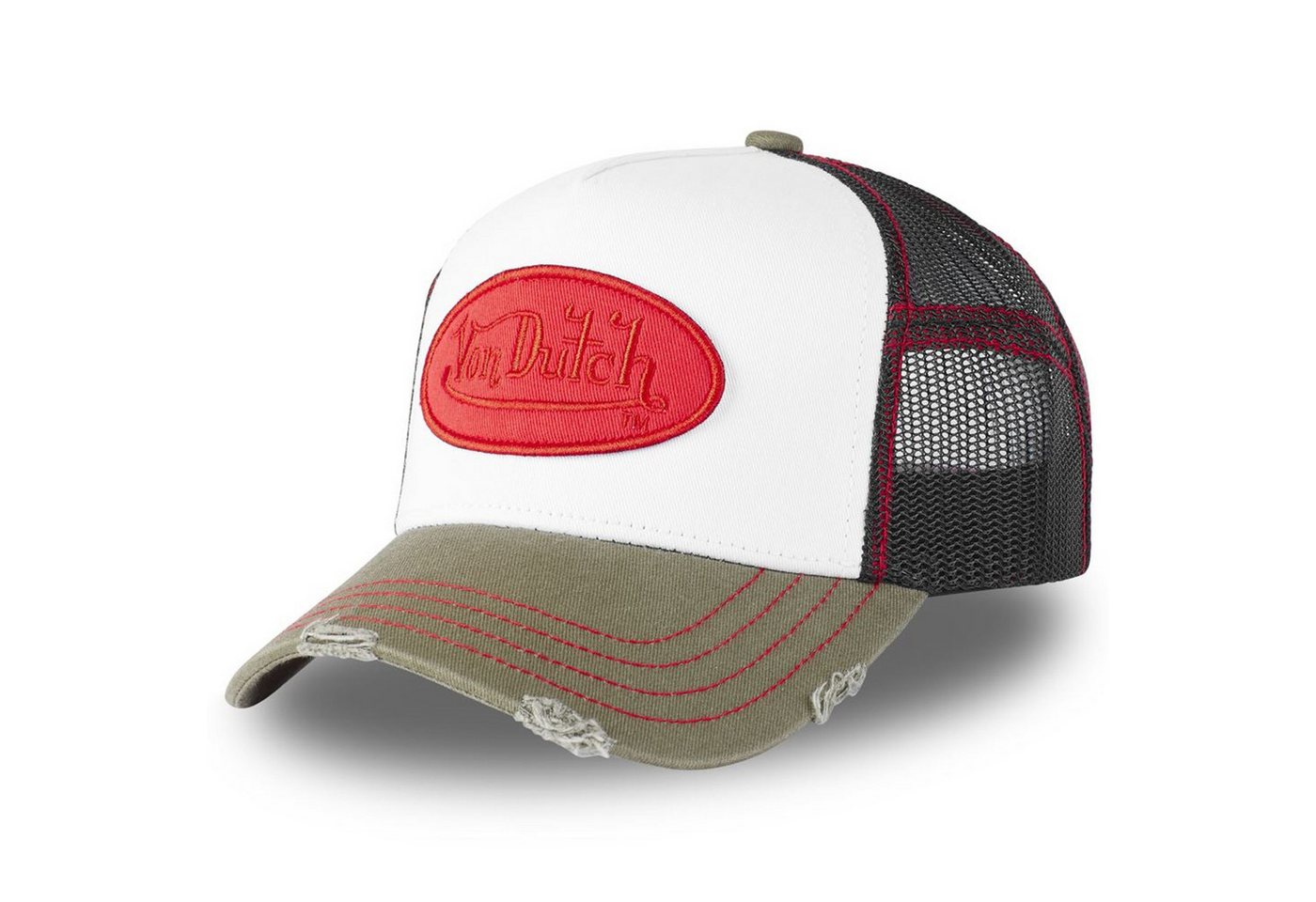 Von Dutch Trucker Cap Von Dutch Originals Trucker Cap - SUMMER Baseball Mesh khaki/red (Basecap, Basecap, Meshcap, Trucker Kappe) Used-Look
