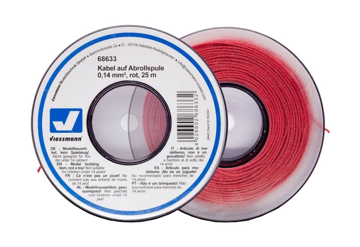 Viessmann Modelleisenbahn-Stecker Viessmann 68633 Kabel auf Abrollspule 0,14 mm², rot, 25 m