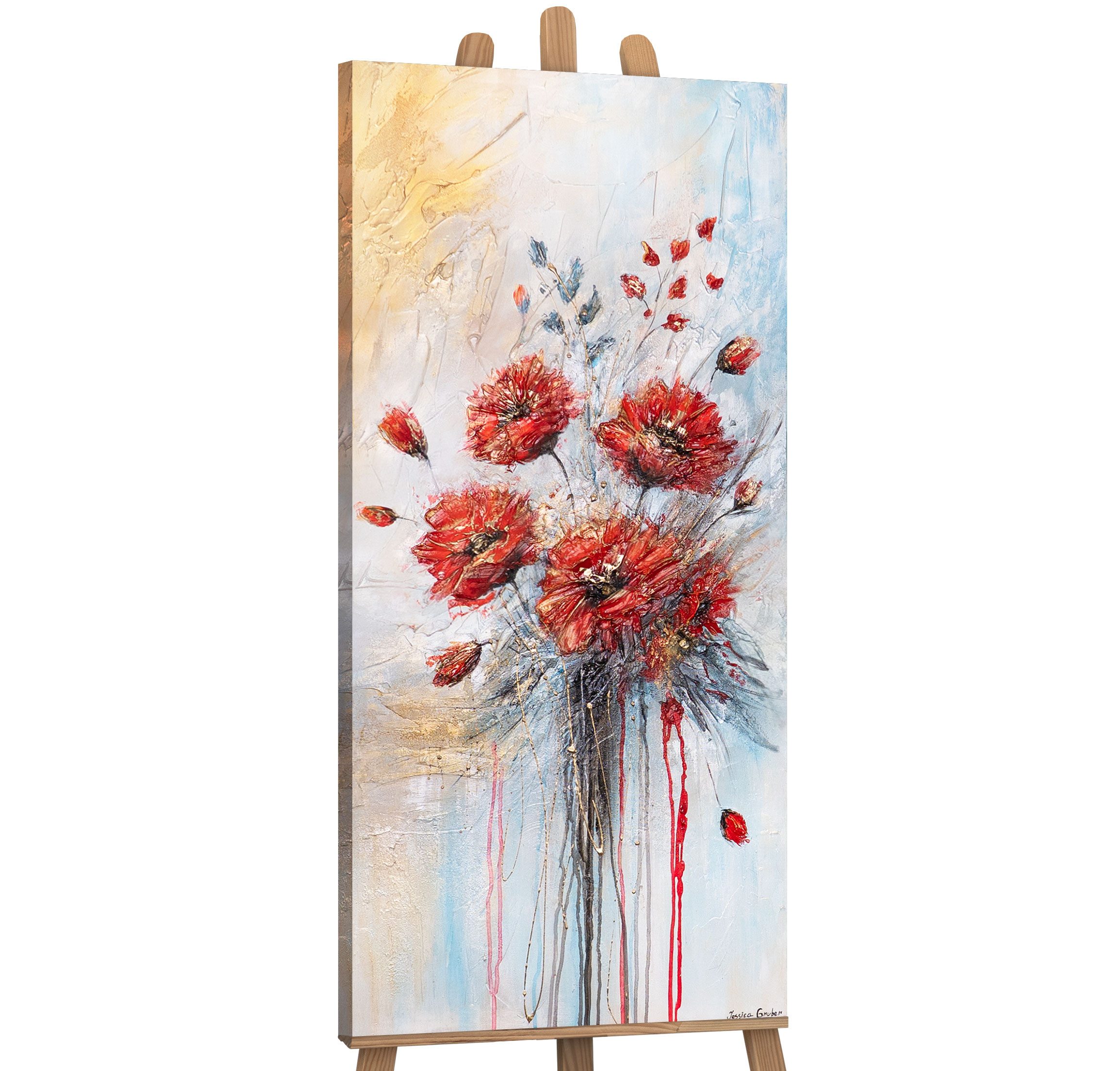 YS-Art Картина Leinwandbild im Hochformat, Vertikales Wandbild, Blumen, Stier, Katze