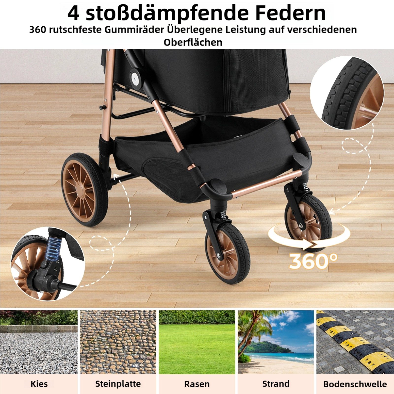 TLGREEN Hundebuggy 4-in-1 Großer Hundewagen, (Faltbar, 360° Gummiräder mit Schwingungsdämpfung), Katzenwagen