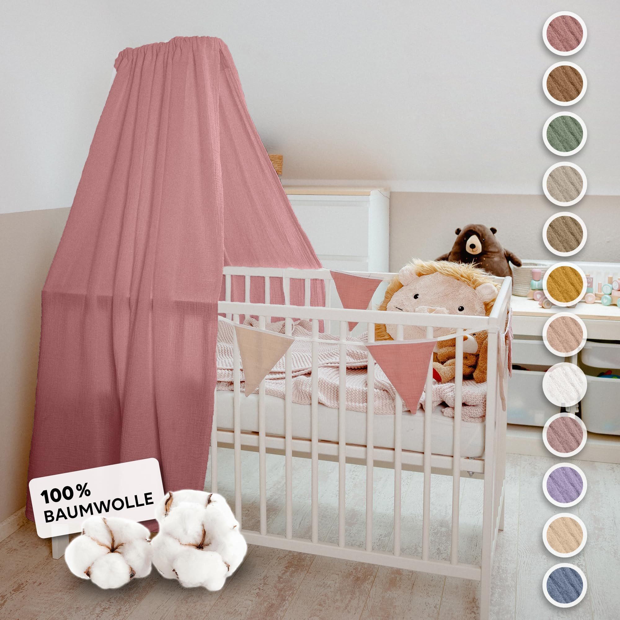 lilimaus Betthimmel Handgefertigter Musselin Betthimmel aus 100% Baumwolle für Babybett, Stoffhimmel für Babybett-Deko im Kinderzimmer und Spielzimmer