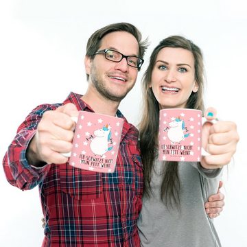 Mr. & Mrs. Panda Kinderbecher Einhorn Fitness - Rot Pastell - Geschenk, Abnehmen, Plastik Tasse, Ki, Kunststoff, Förderung der Selbstständigkeit