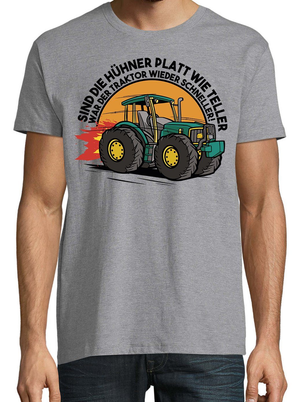 mit Farmer Grau T-Shirt Frontprint Traktor trendigem Shirt Youth Herren Designz