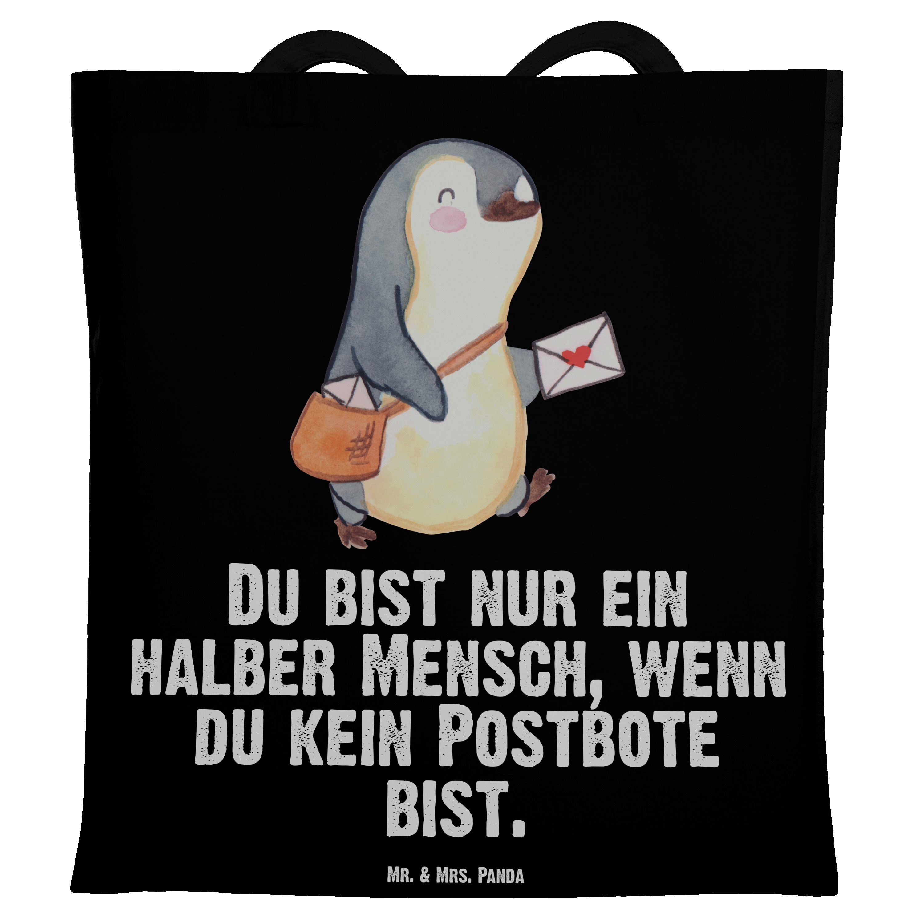 Mr. & Mrs. Panda Postbote mit Tragetasche Schenken, - Geschenk, Briefträger, (1-tlg) Herz Schwarz - Briefz