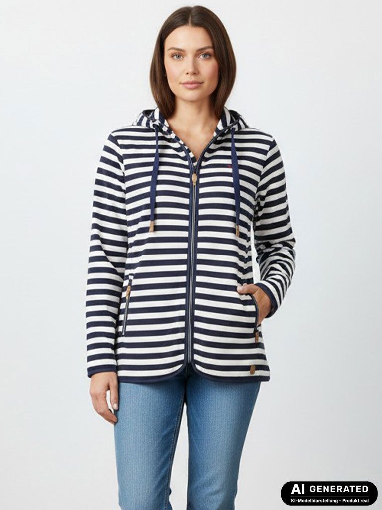 modAS Fleecejacke 40414 Damen Jacke Fleece mit Blockstreifen - Gestreifte Jacke mit Kapuze