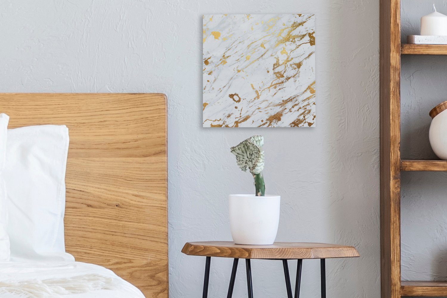OneMillionCanvasses® Leinwandbild Marmor (1 Gold Schlafzimmer Wohnzimmer Muster - Leinwand für Weiß, - St), - Bilder