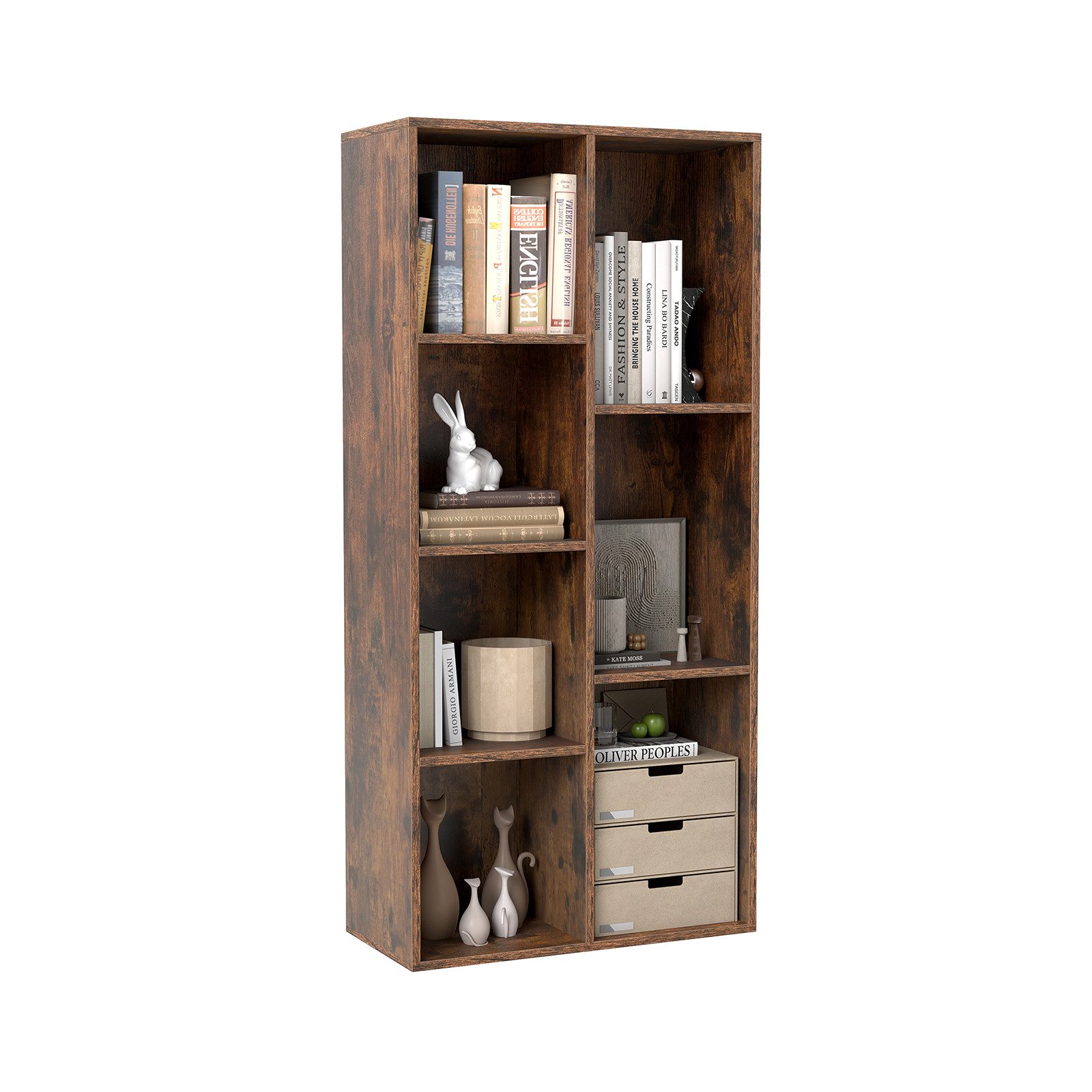 COSTWAY Bücherregal, 7-Würfel-Würfelregal mit 7 Fächern, 2 Kippschutz-Sets