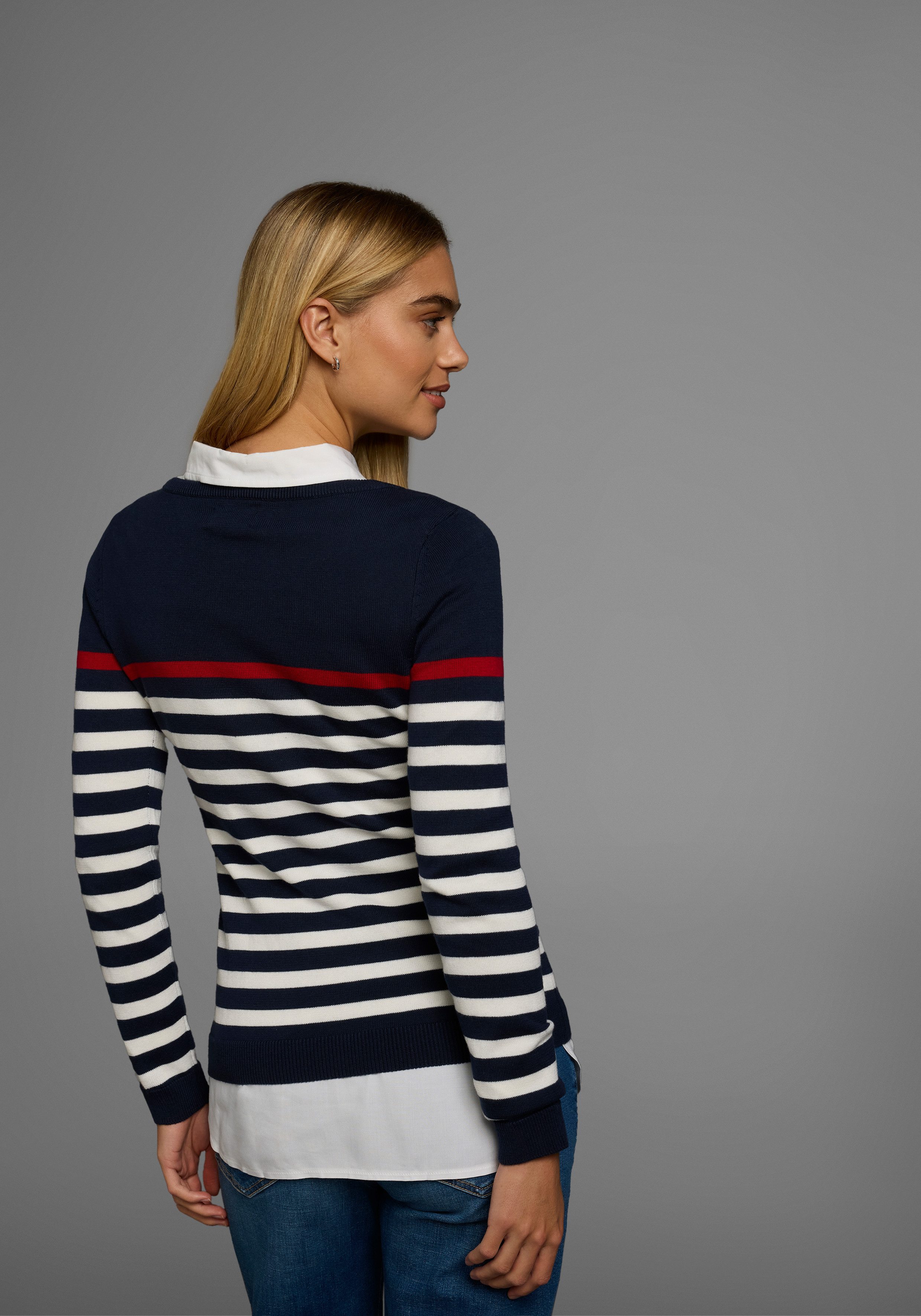 AJC Strickpullover mit modischen Kontraststreifen