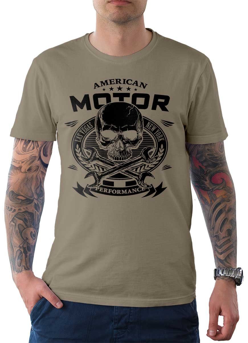 Rebel On Wheels T-Shirt Herren T-Shirt Tee American Motor mit Biker / Motorrad Motiv Zink