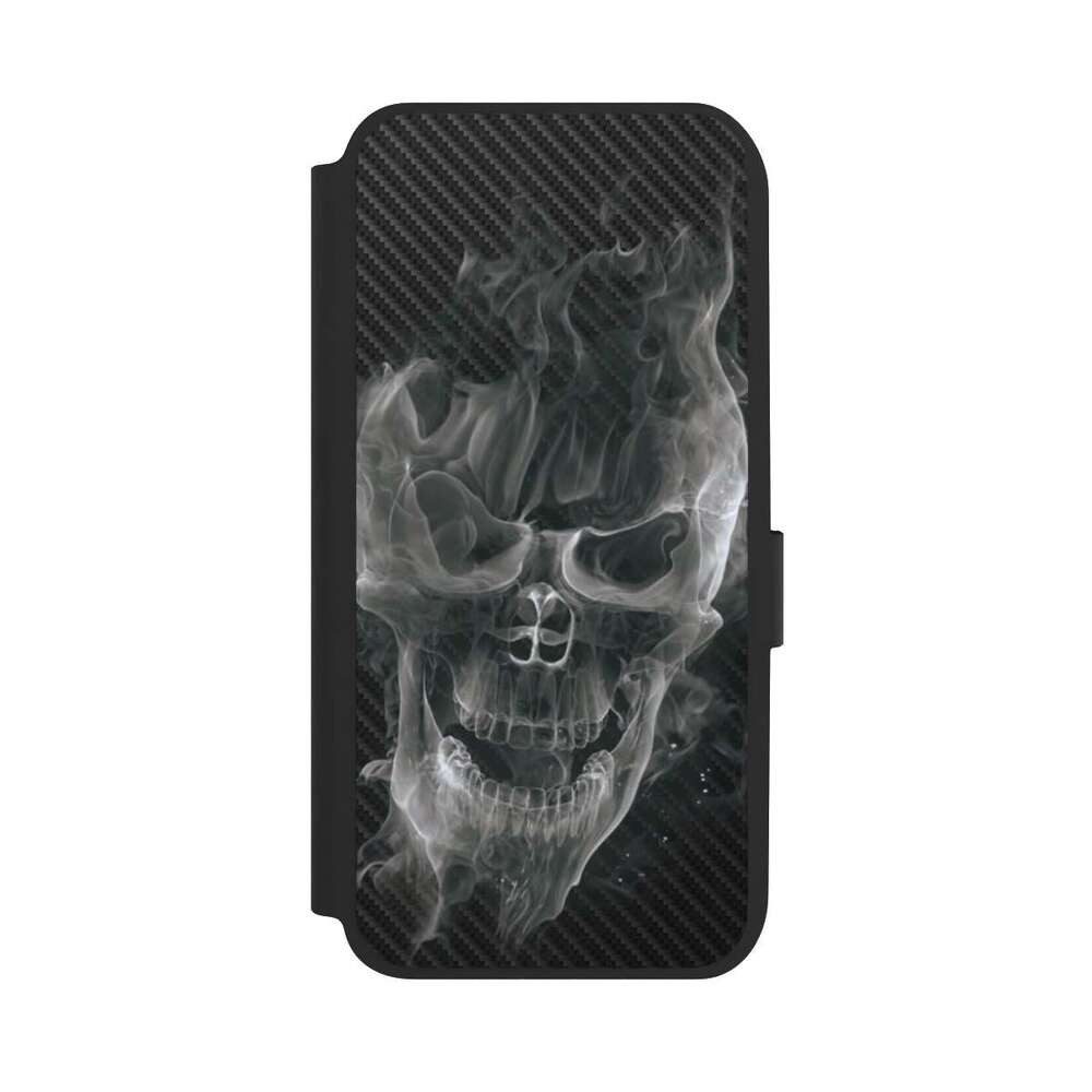 NIVOCASE Handyhülle Totenkopf Schädel Carbon Smoke Skull Carbon, Samsung Galaxy A14 5G Klapphülle Handyhülle aus Kunst Leder