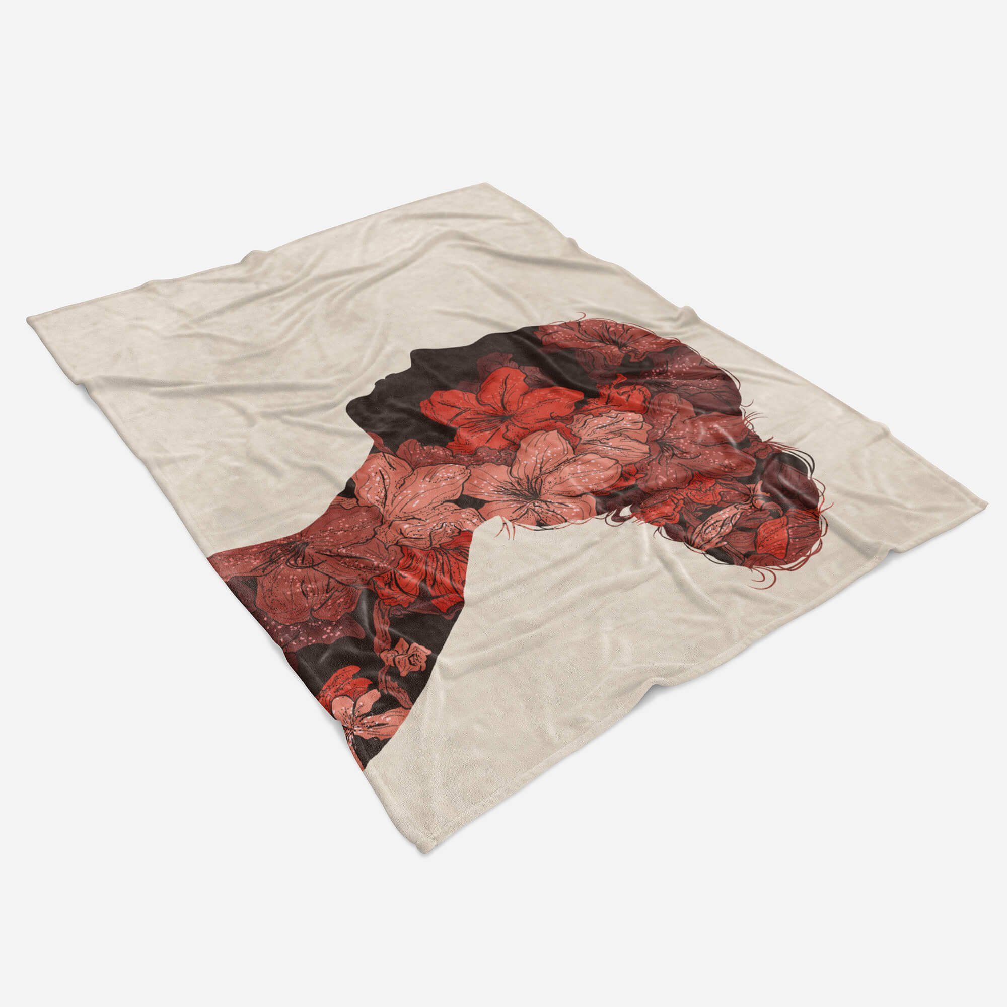 Saunatuch (1-St), Fotomotiv Handtücher Handtuch Strandhandtuch Kuscheldecke Port, mit Art Frauen Blumen Baumwolle-Polyester-Mix Handtuch Sinus