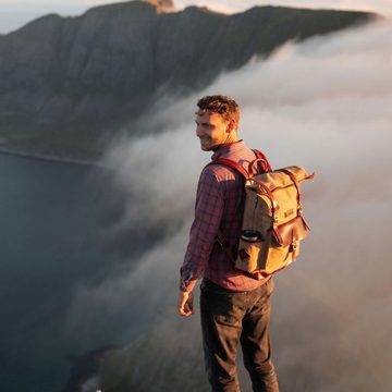 DRAKENSBERG Wanderrucksack Roll-Top »Adam« Khaki-Sand, wetterfester Vintage Rucksack aus gewachstem Canvas und Leder, robust