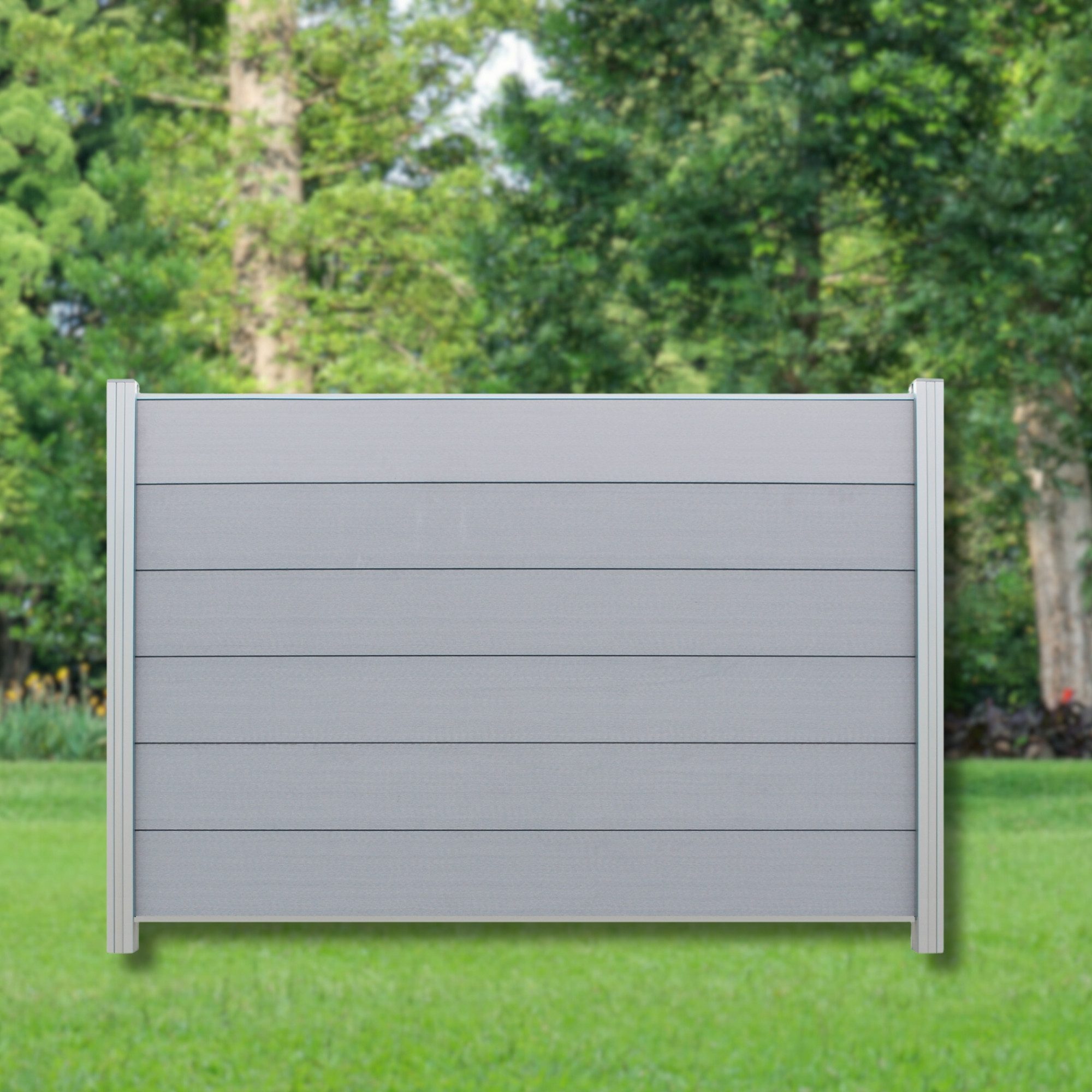 WPC Profi Zaun Sichtschutz Windschutz Alu Pfosten Garten Steingrau Grau 180x120 cm, (Komplettset, mit Start- und Abschlussleisten, Pfosten und Zubehör)