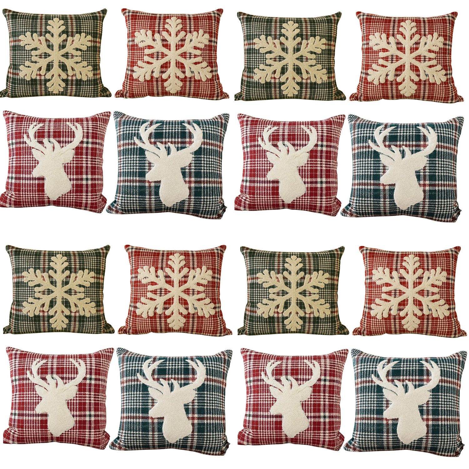 inovesis Kissenbezüge Weihnachts Kissenbezüge aus Leinen, Festliche Dekokissenhüllen, (16 Stück), Kissenbezüge mit Punch-Stickerei, Quasten, Druck
