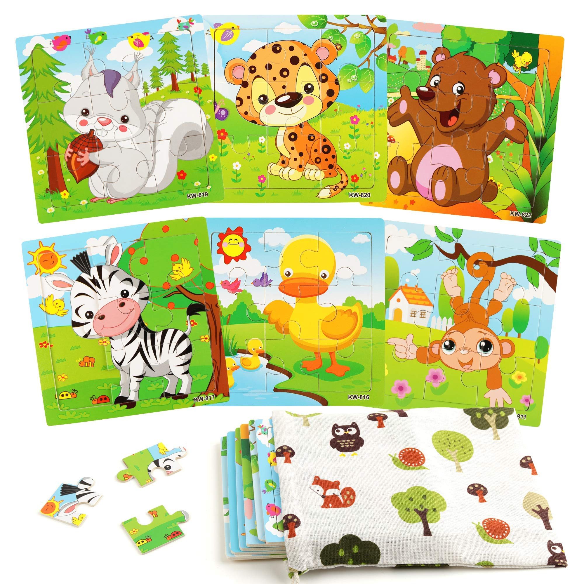 Lzbargon Puzzle 9 Puzzleteile,6×9Teile Tiere Holzpuzzle, Lernspielzeug für Kleinkinder, Puzzleteile, Tierkinder Puzzleteile Kinder Puzzle ab 3 Jahre Mädchen Jungen