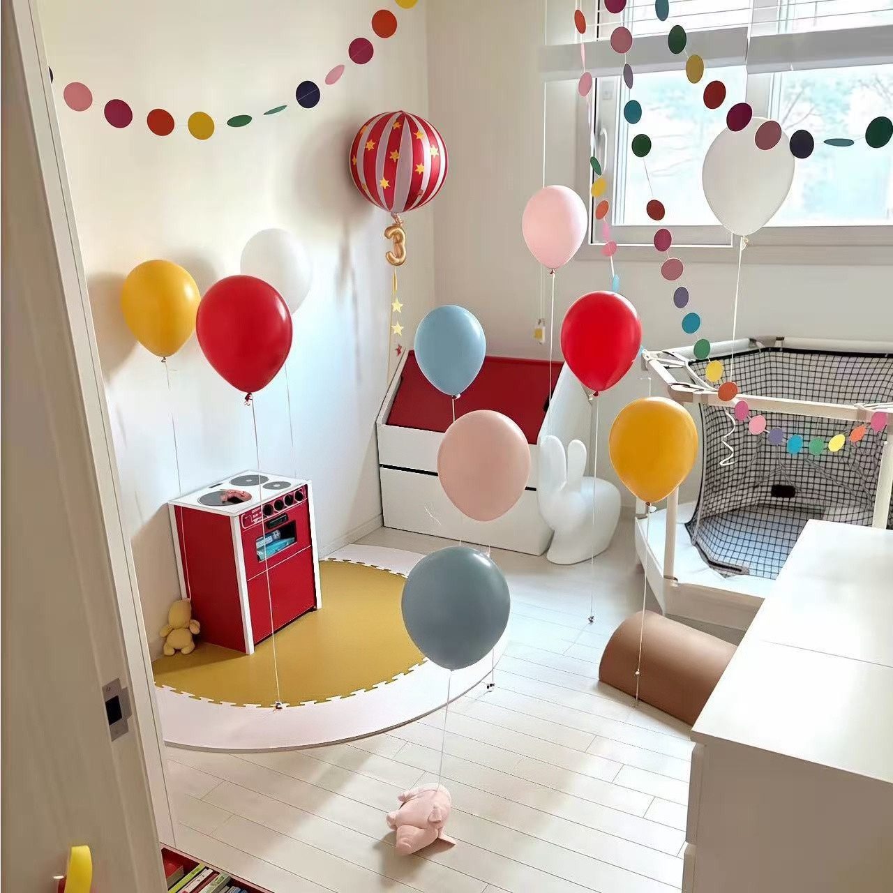 FOUORTUNATE-BEE Wimpelkette 12 m Regenbogen Kreispunkt Girlande Papier Deko Geburtstag Party, Für Kindergeburtstag Party Fotowand Babyshower Regenbogen Deko Fest