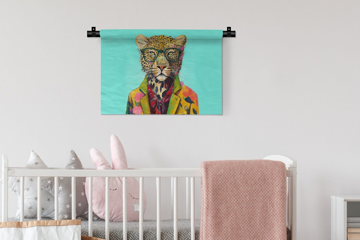 MuchoWow Wanddekoobjekt Tier für Schleife - - Wandbehang, Leopard Design, Wohnzimmer, - Kleid, Brille Wanddeko - Kinderzimmer Schlafzimmer