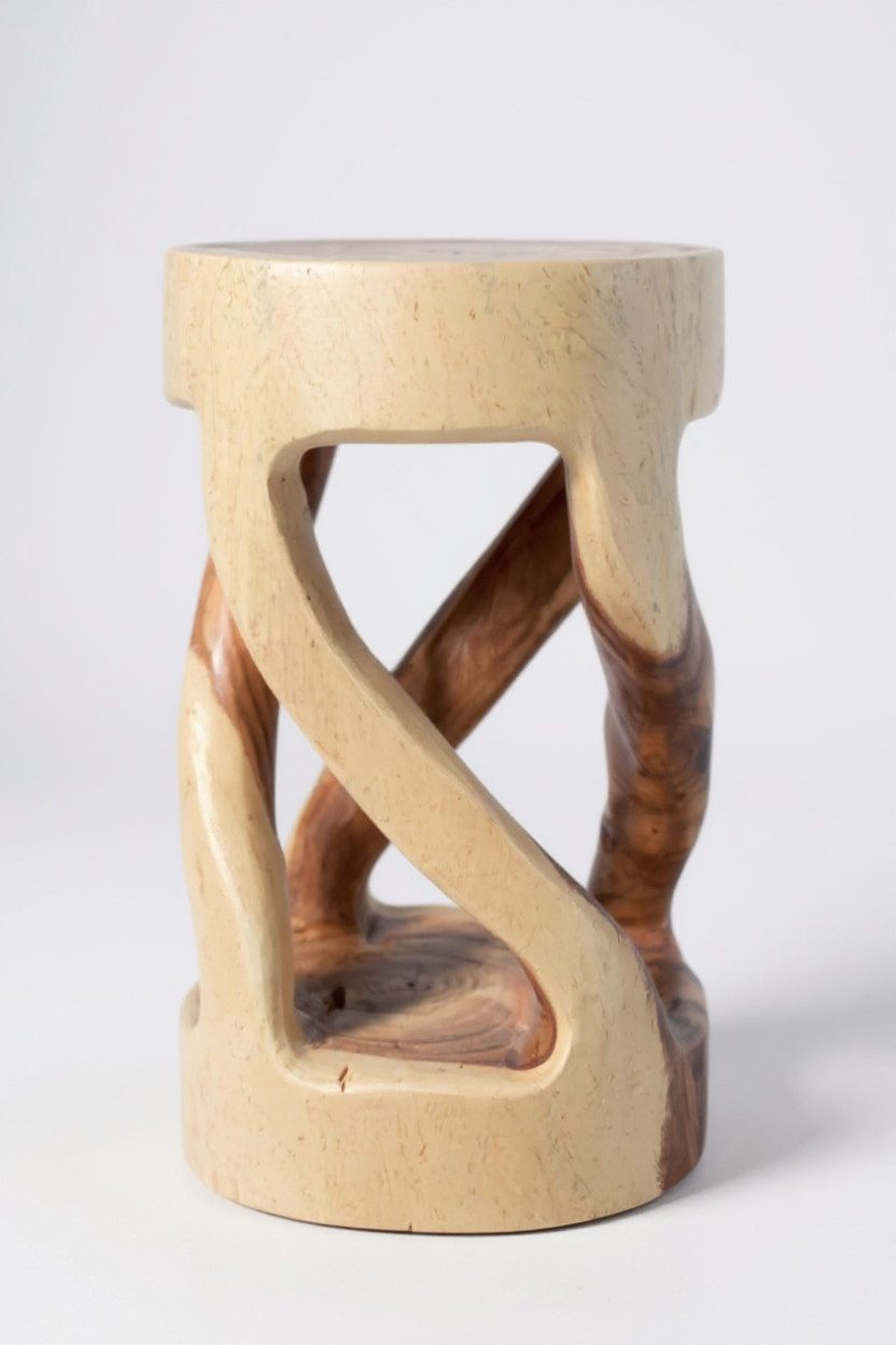 FaHome Beistelltisch Runder Holzhocker: Massiver Suarholz Beistelltisch, Massivholz Handgefertigt (50x28x28) – Bild 4 von 5