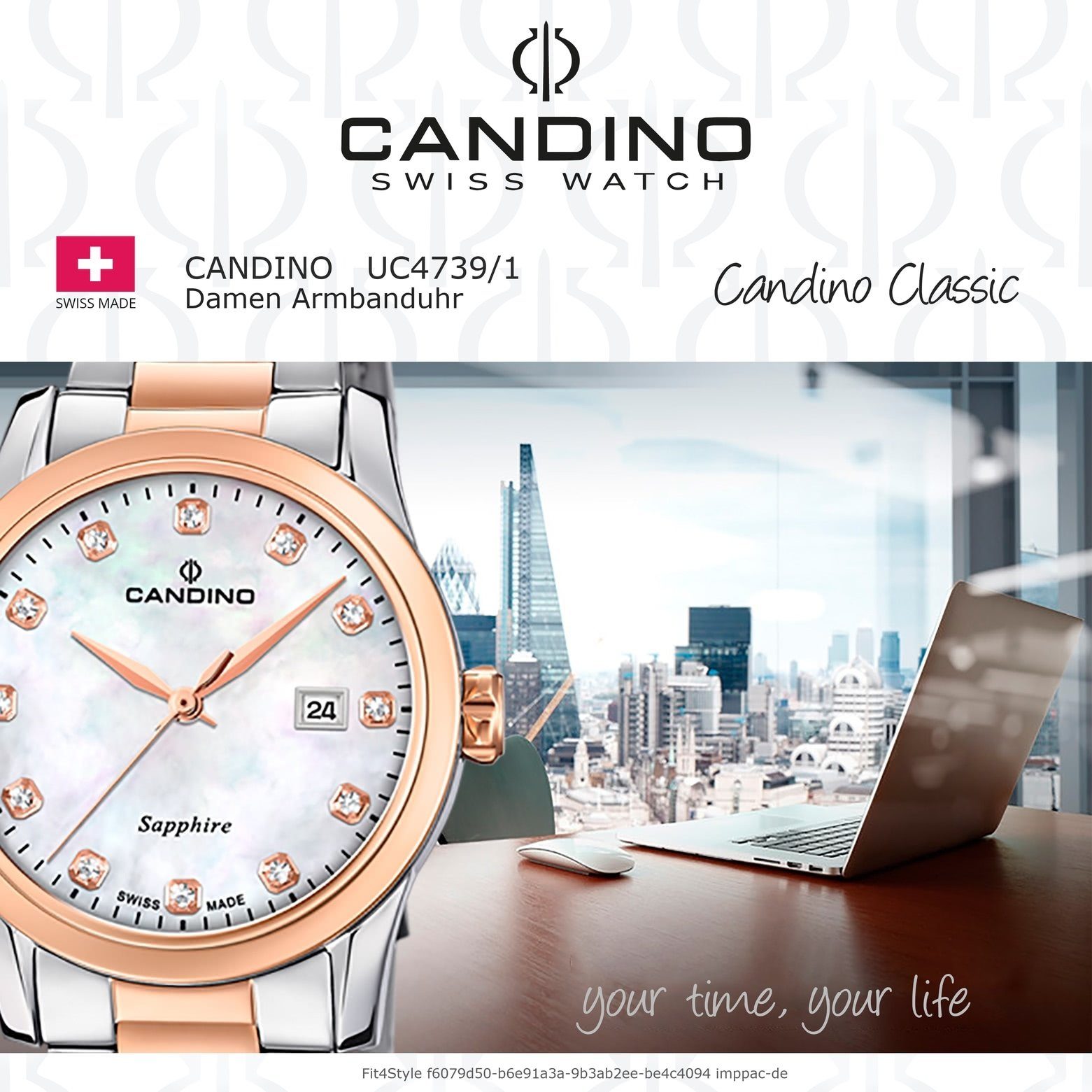 Candino Classic, rund, Candino Armbanduhr kupfer, Edelstahlarmband silber, Damenuhr roségold Damen Quarzuhr