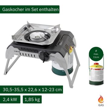 BRUNNER Gaskocher BRUNNER DEVIL 450 Camping Gaskocher Set Einflammig, Mobil, Vielseitig, (Gaskocher + Grillplatte)