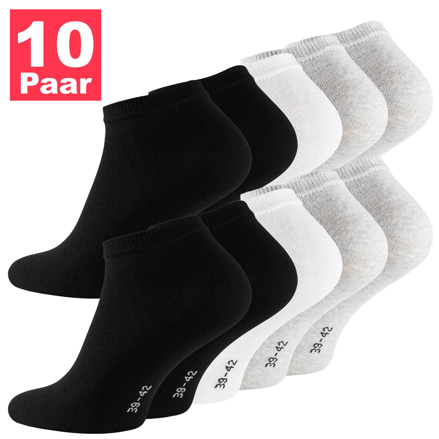 Reslad Sneakersocken Damen & Herren Sneaker Socken Kurz (10 x Paar) für Frauen & Männer (10-Paar) Sneakersocken Füßlinge Unisex