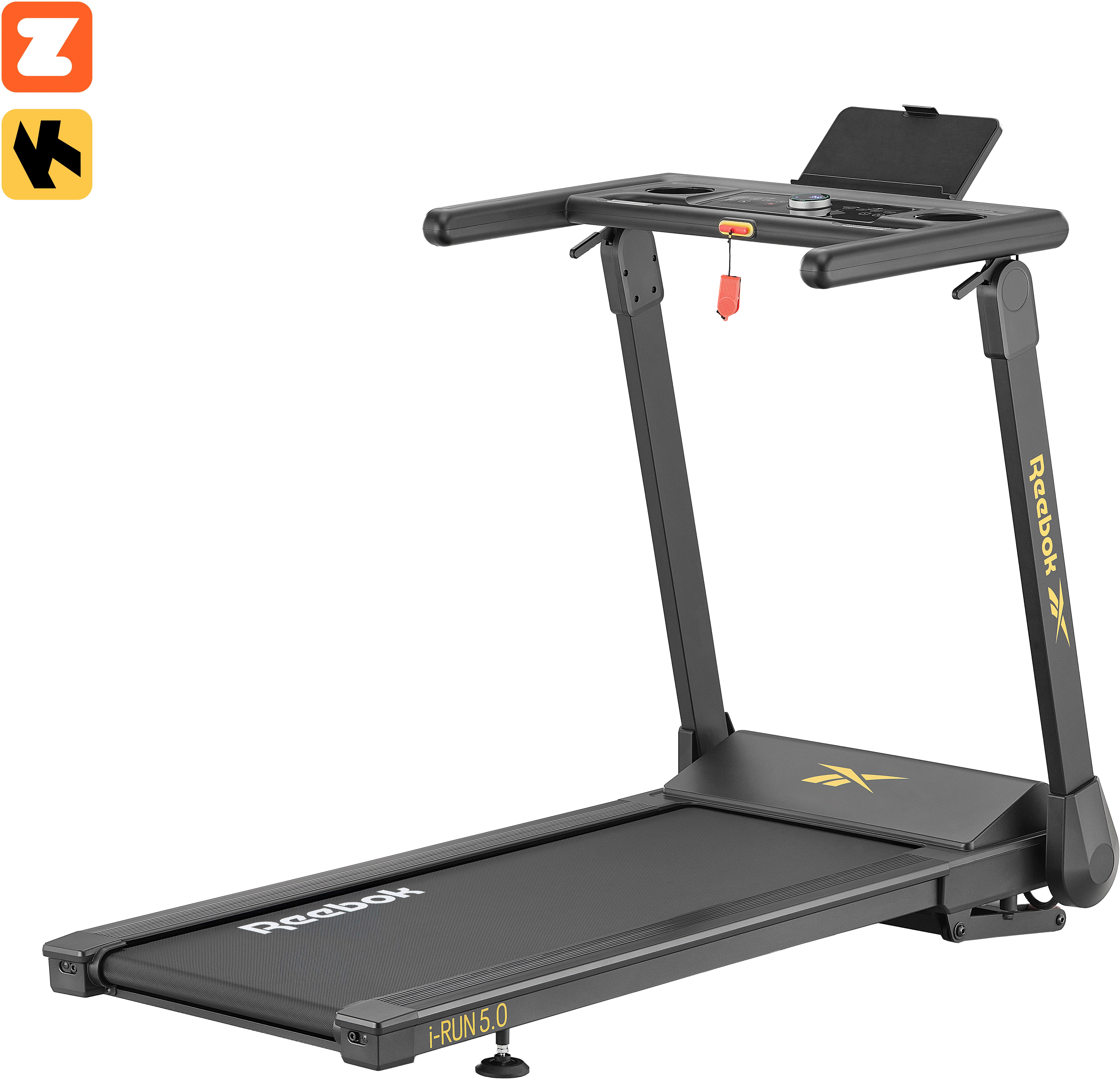 Reebok Laufband i-Run 5 (kein Aufbau nötig – einfach aufklappen und starten), bis max. 15 km/h, klappbar, mit Steigung, 120 kg max. Benutzergewicht