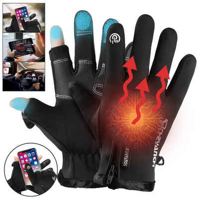 Sunicol Fahrradhandschuhe Winter Ski Motorrad Angelhandschuhe Wasserdicht 2 Fingerlose Fischers Winddichte Rutschfeste Sporthandschuhe für Laufen, Radfahren, Klettern