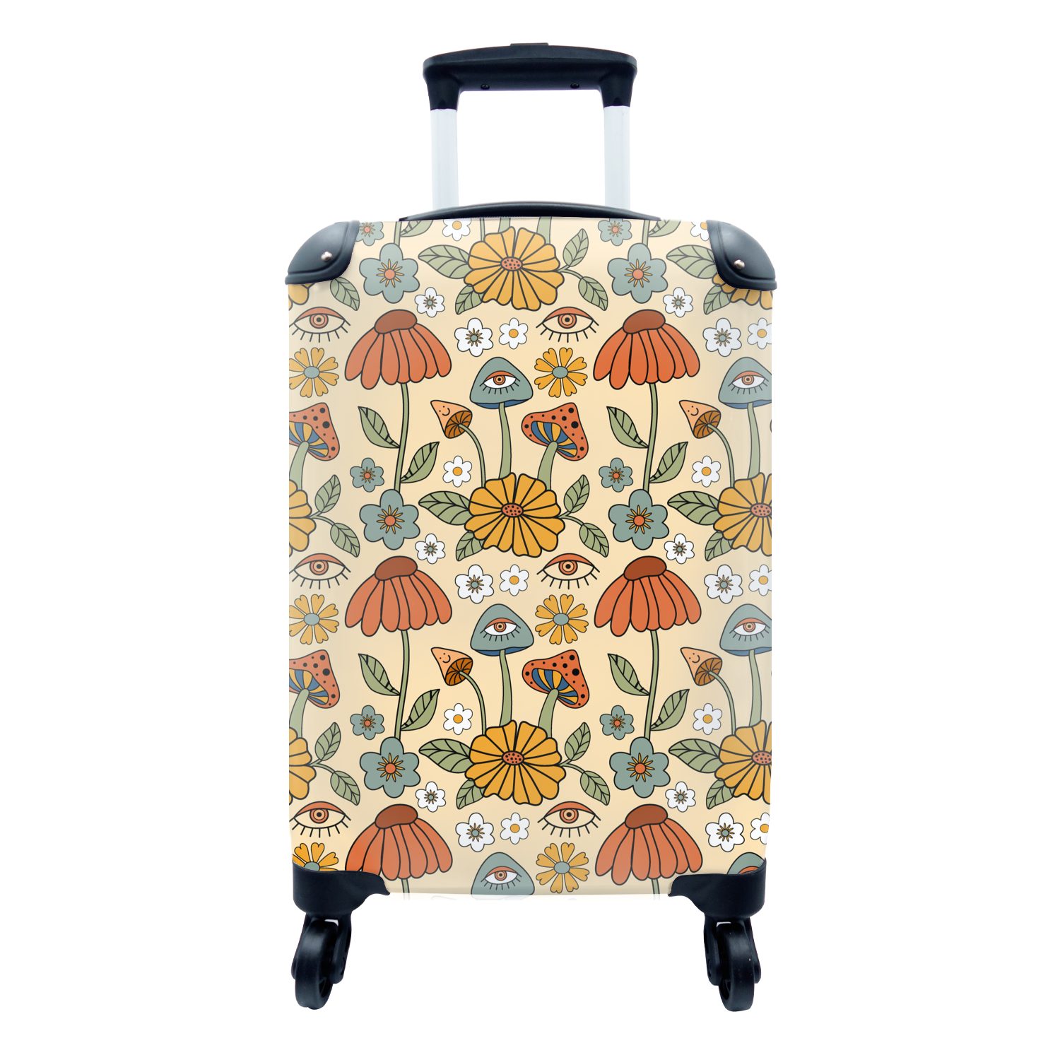 MuchoWow Handgepäckkoffer Muster - Vintage - Blumen - Augen, 4 Rollen, Reisetasche mit rollen, Handgepäck für Ferien, Trolley, Reisekoffer