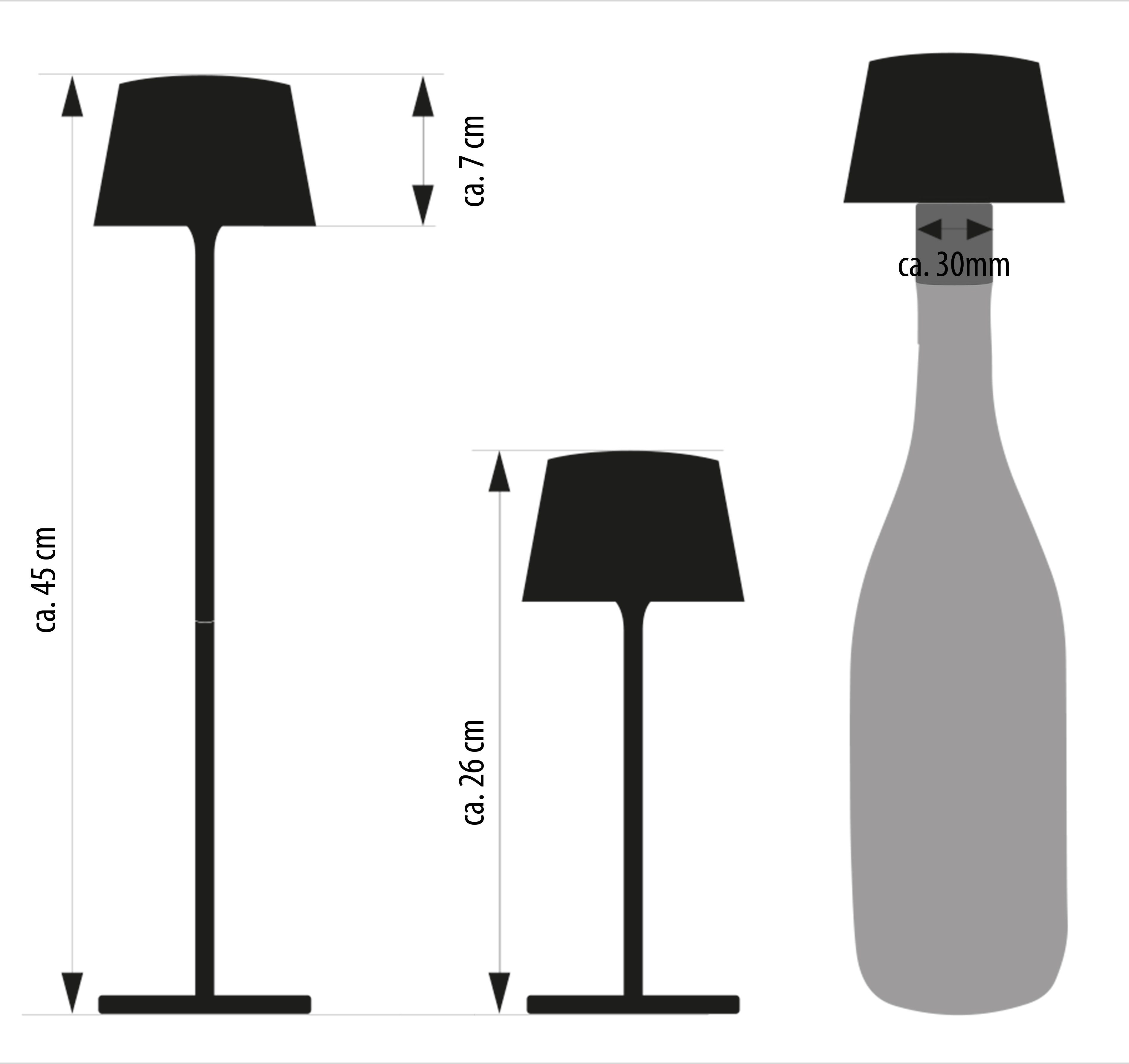 Northpoint LED Tischleuchte LED Akku Flaschenleuchte warmweißes 3in1 Licht Tischlampe Grau 45cm