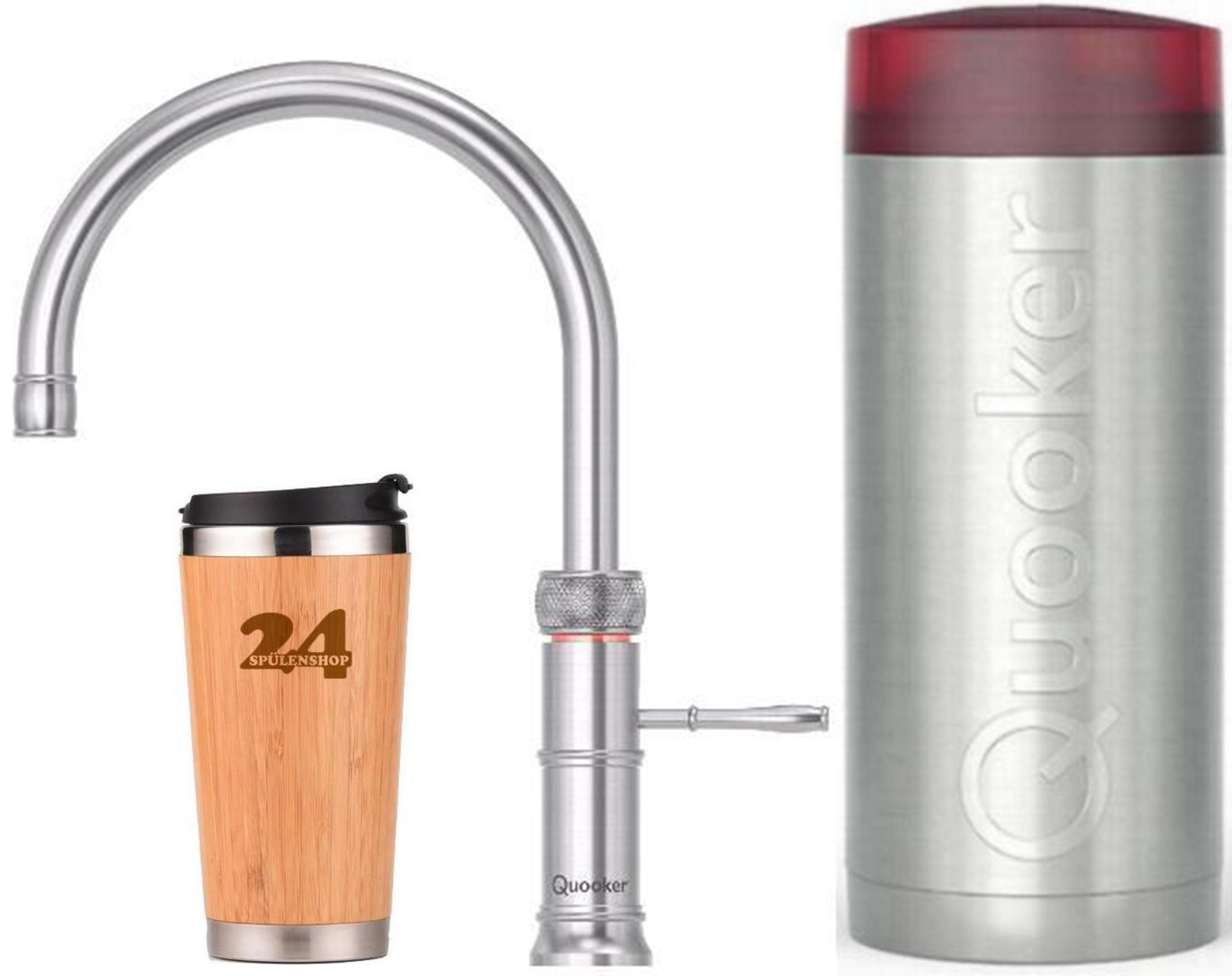QUOOKER Küchenarmatur QUOOKER CLASSIC FUSION Round COMBI+ B 100°C Armatur (22+CFRRVS) (2-St) Spültischmischer Edelstahl mit 100°C Kochendwasserfunktion