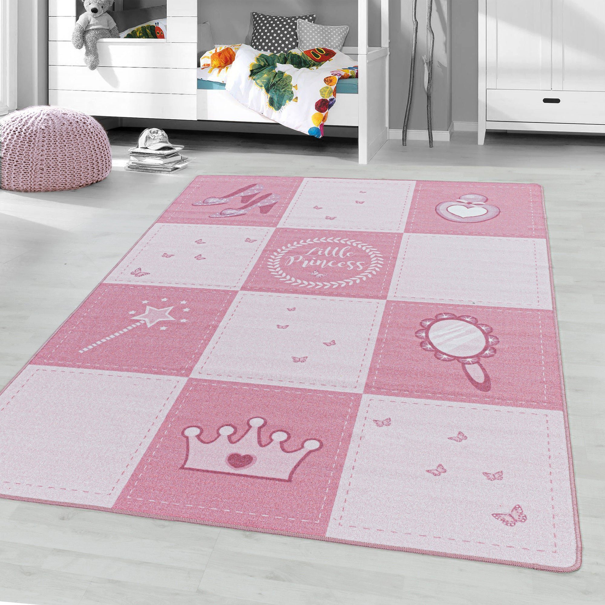 Kinderteppich Mädchenteppich Prinzessinnenteppich Prinzessin Kurzflorteppich rosa, Giancasa | Kinderteppiche