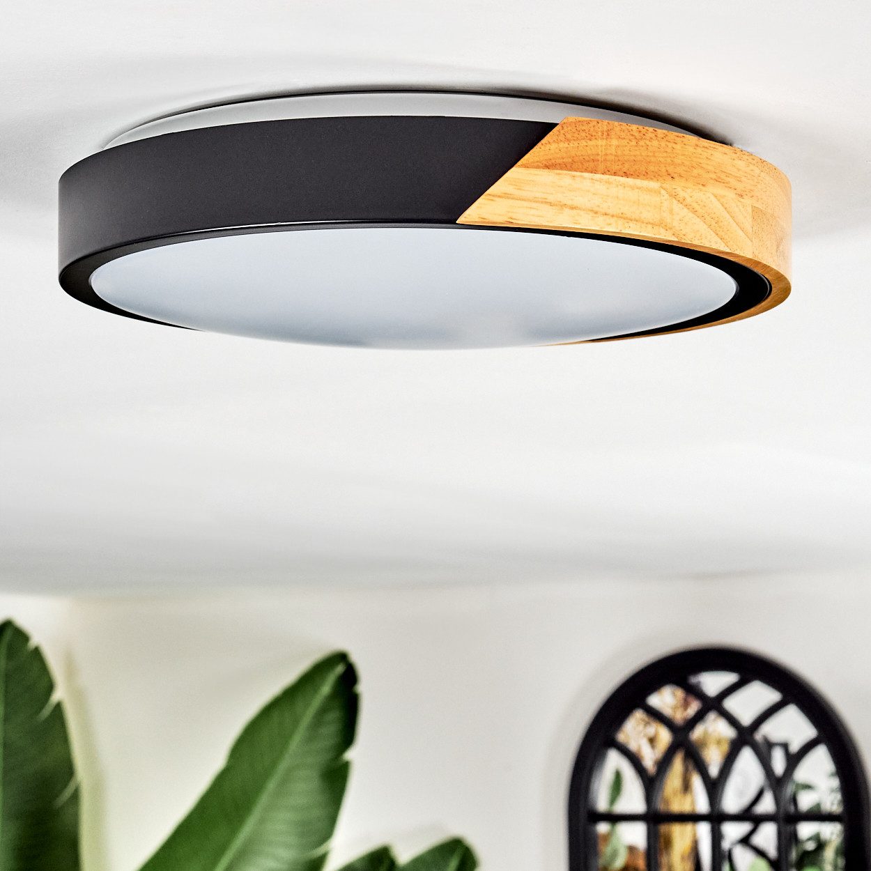 hofstein Deckenleuchte Deckenlampe aus Metall/Holz/Kunststoff in Schwarz/Natur/Weiß, ohne Leuchtmittel, 3000 Kelvin, Leuchte im modernen Design, (29,5cm), 16 W, – Bild 5 von 5