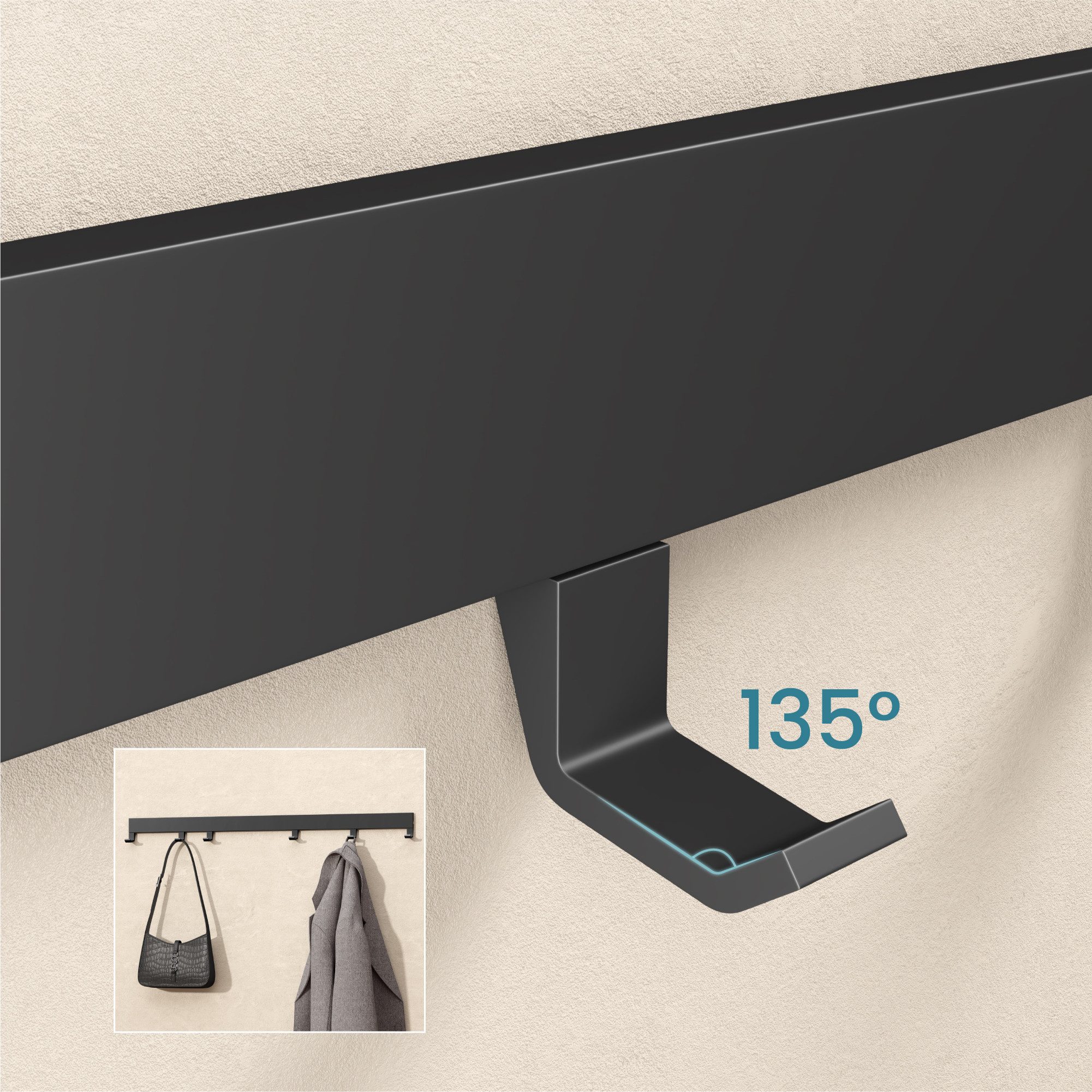 doporro Garderobenleiste Garderobenhaken mit verschiebbaren Kleiderhaken aus Aluminium Stalo10 (5 St), Pulverbeschichtet, aus hochwertige Alu