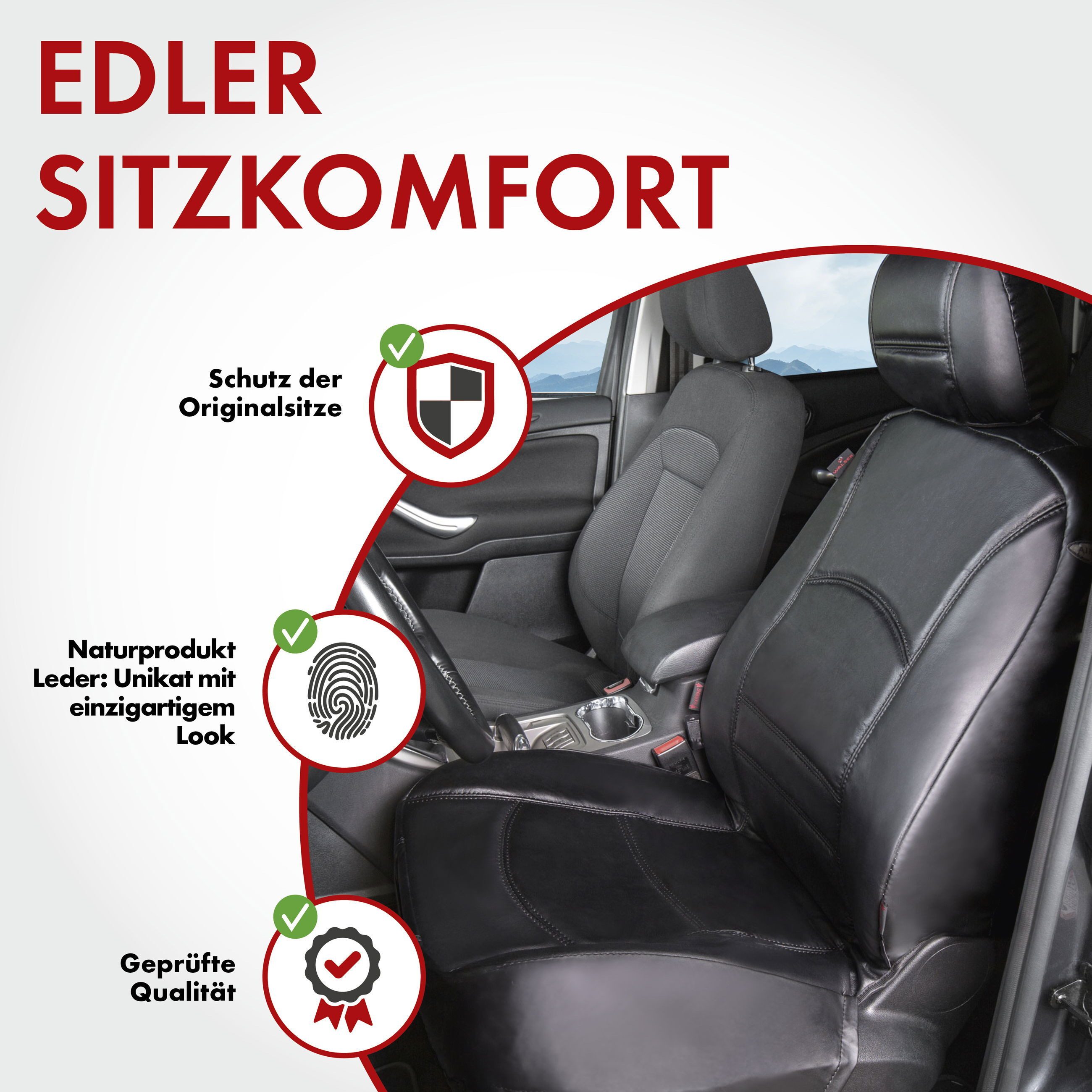 CarComfort Autositzbezug Autositzbezug Ranger aus echtem Leder schwarz, 1 Vordersitzbezug 1tlg, 1 Kopfstützenbezug, 2-tlg. – Bild 2 von 5