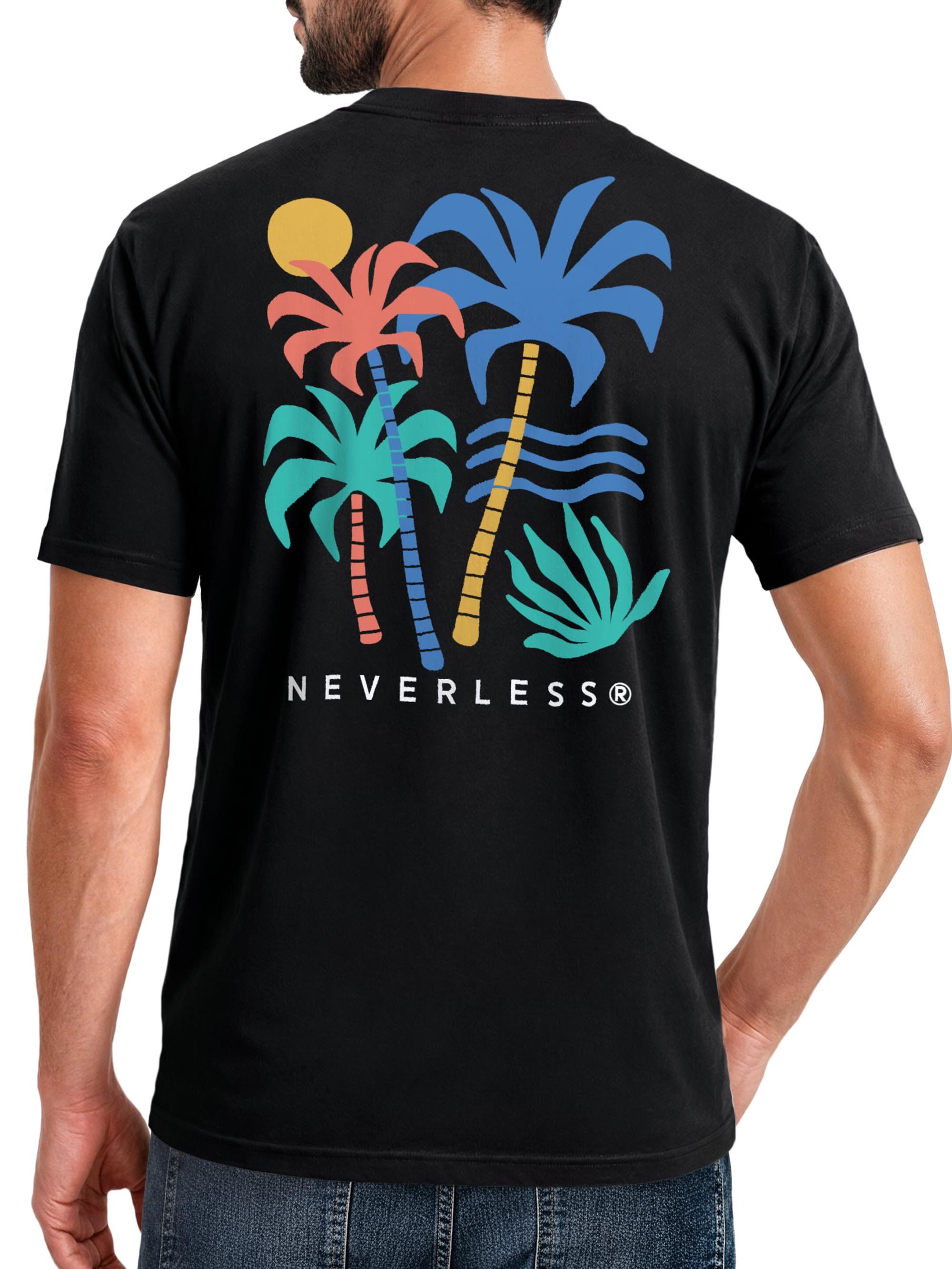 Neverless Print-Shirt Herren T-Shirt mit buntem Palmen Print – Sommer Streetwear mit Print