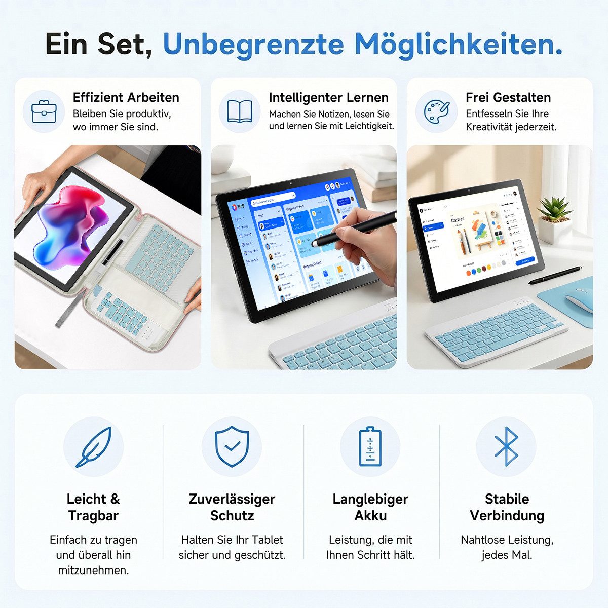 Happybe 10.1 Zoll 36(6+28)GB RAM, 256 GB, mit Tastatur/Maus/Stift Tablet (10.1", 256 GB, Android)