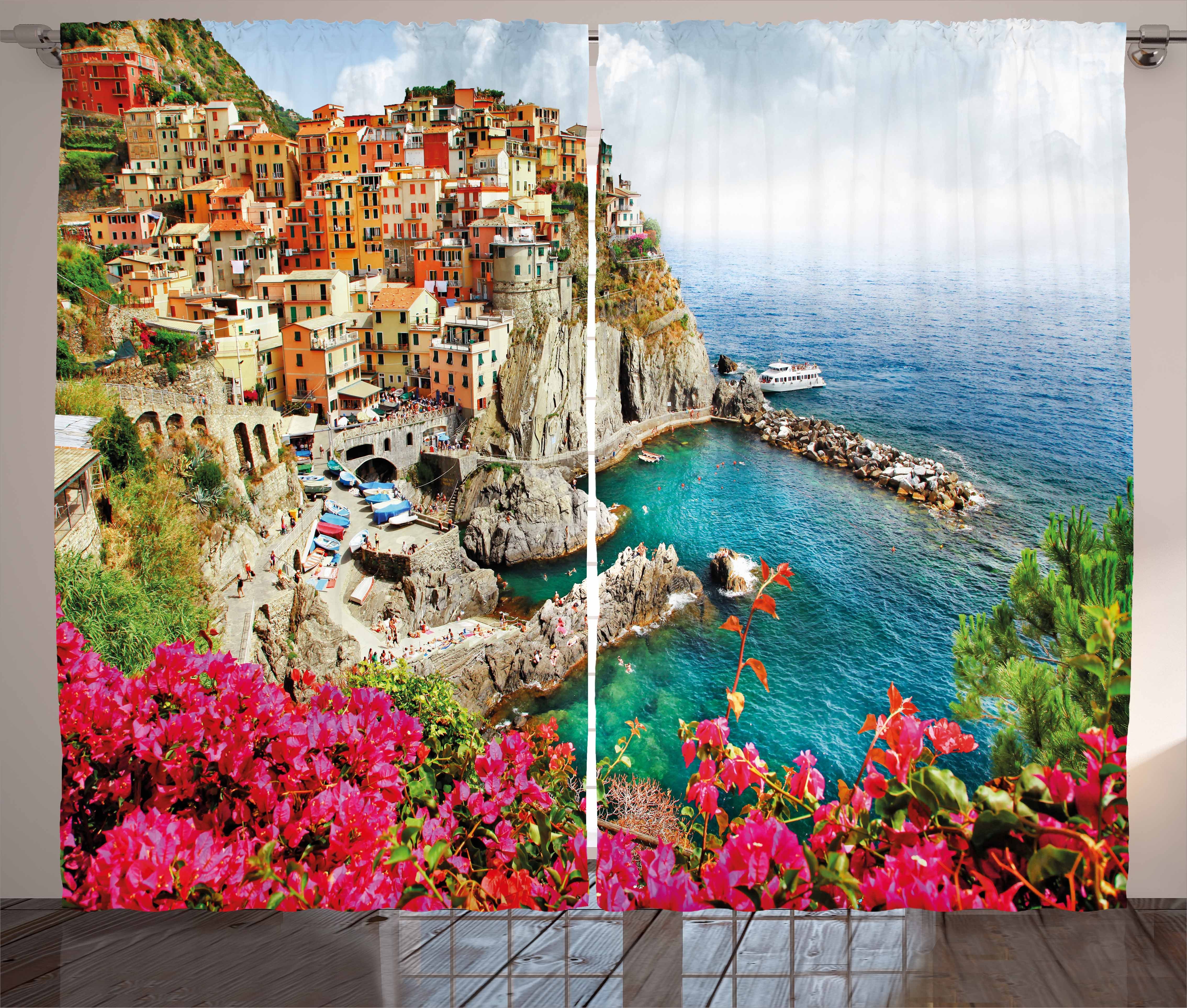 Gardine Italien Cinque Schlafzimmer Strand-Küste Terre Kräuselband Abakuhaus, Haken, Vorhang und Schlaufen mit