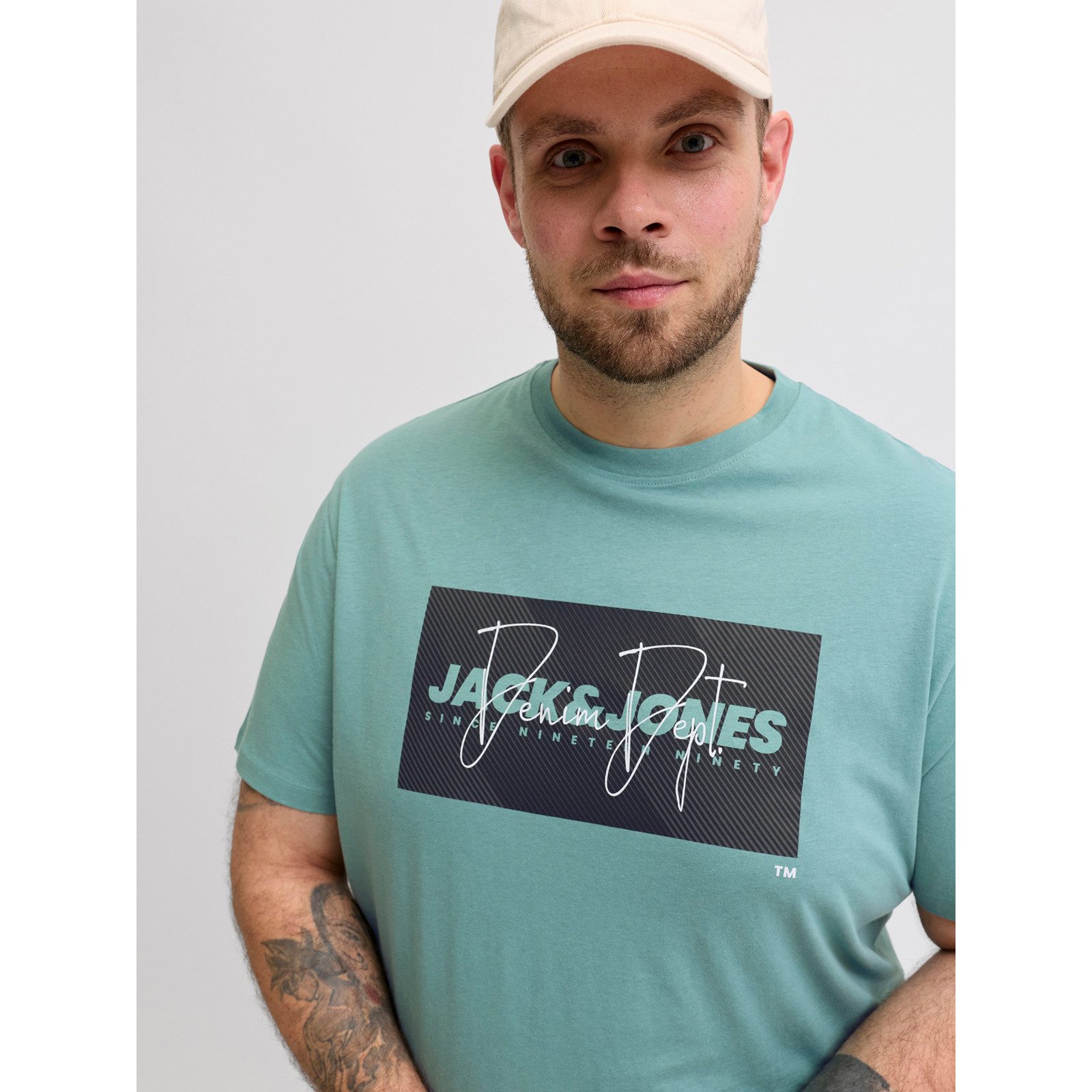 Jack & Jones Rundhalsshirt Jack&Jones Übergrößen T-Shirt blaugrün JJCOLE Print – Bild 4 von 5