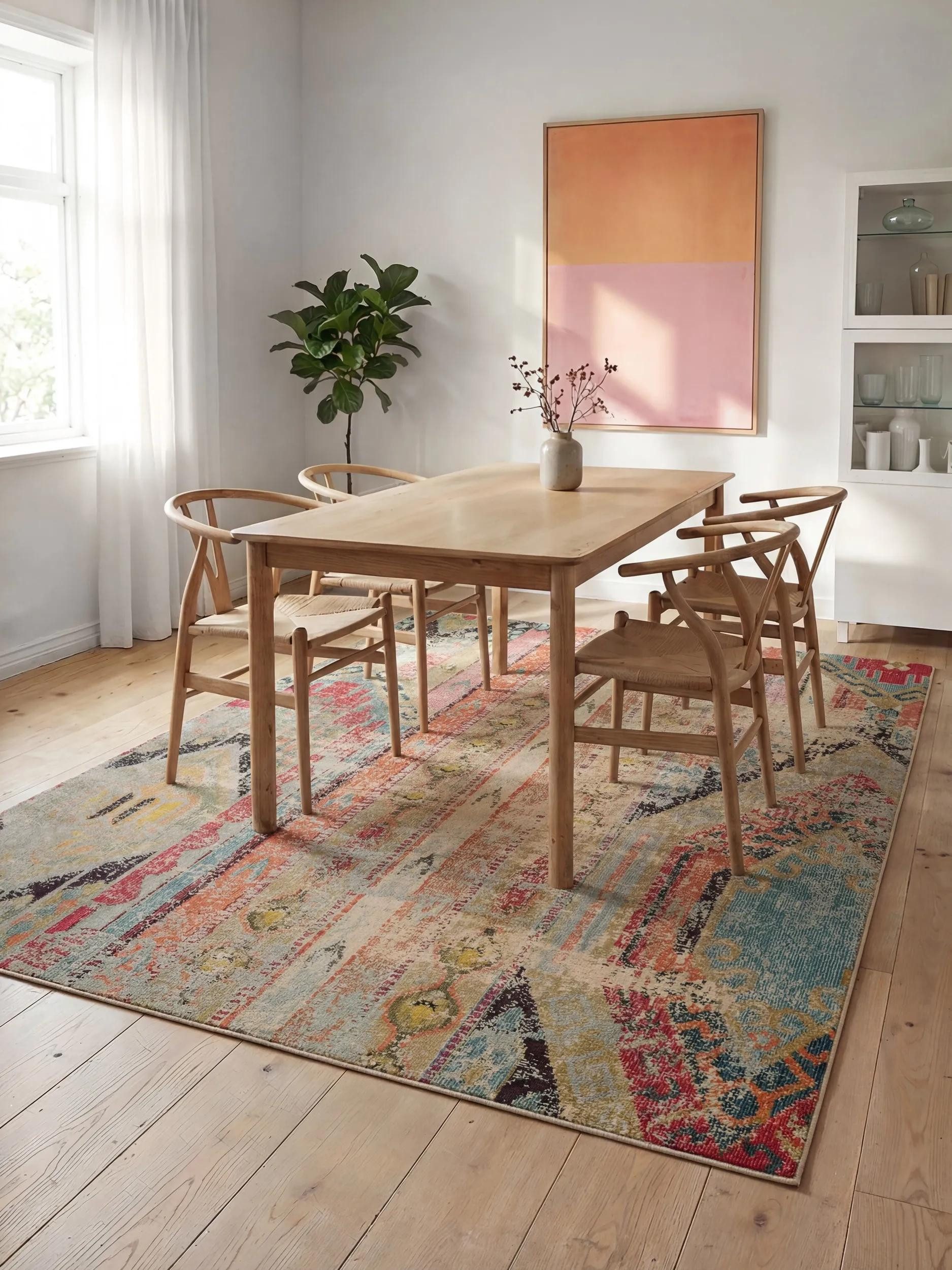 benuta Teppich Casa, rechteckig, Höhe: 11 mm, Teppich Wohnzimmer, Esszimmer, Schlafzimmer, Flur, Farbenfroh, Retro