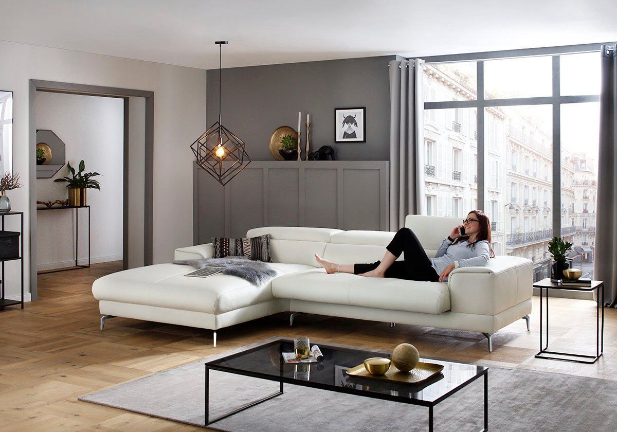 W.SCHILLIG Ecksofa piedroo, Designsofa mit tollem Sitzkomfort, bequem und elegant, L-Form, Kopfteilverstellung, wahlweise mit Sitztiefenverstellung, Breite 303cm
