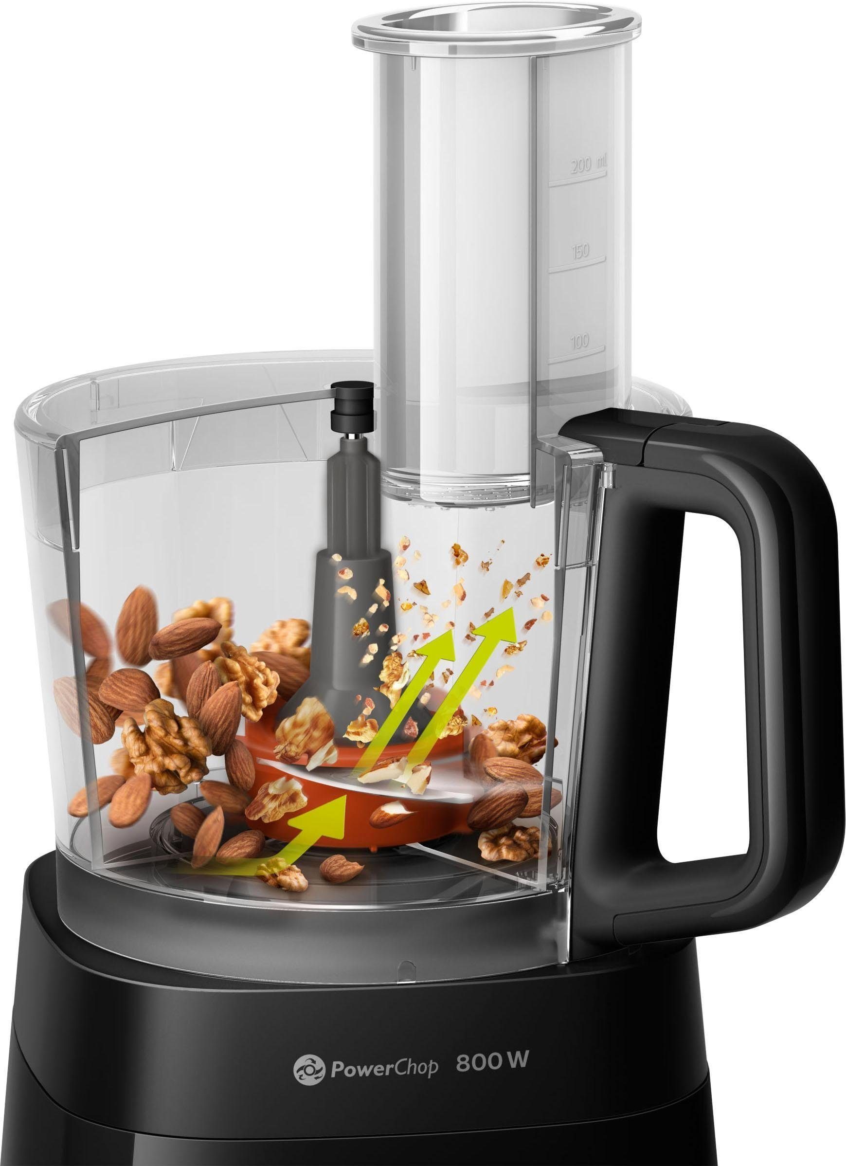 Philips Küchenmaschine HR7510/10 Viva Collection, 800 W, 2,1 l Schüssel, 29 Funktionen, 2-in-1 Schneidescheibe, Zitruspressenaufsatz