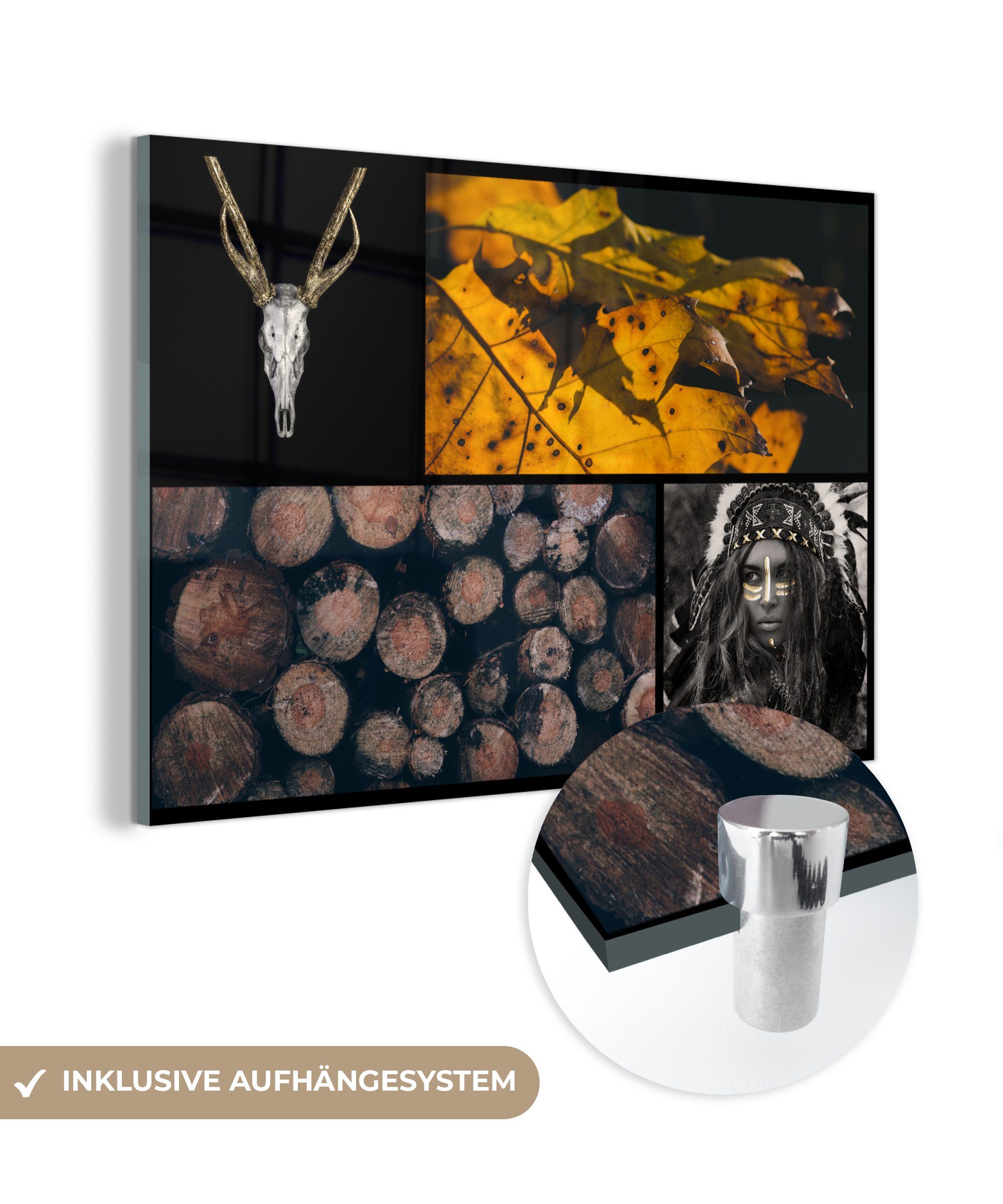 MuchoWow Acrylglasbild Collage - Gold - Schwarz - Farbe, (1 St), Glasbilder - Bilder auf Glas Wandbild - Foto auf Glas - Wanddekoration