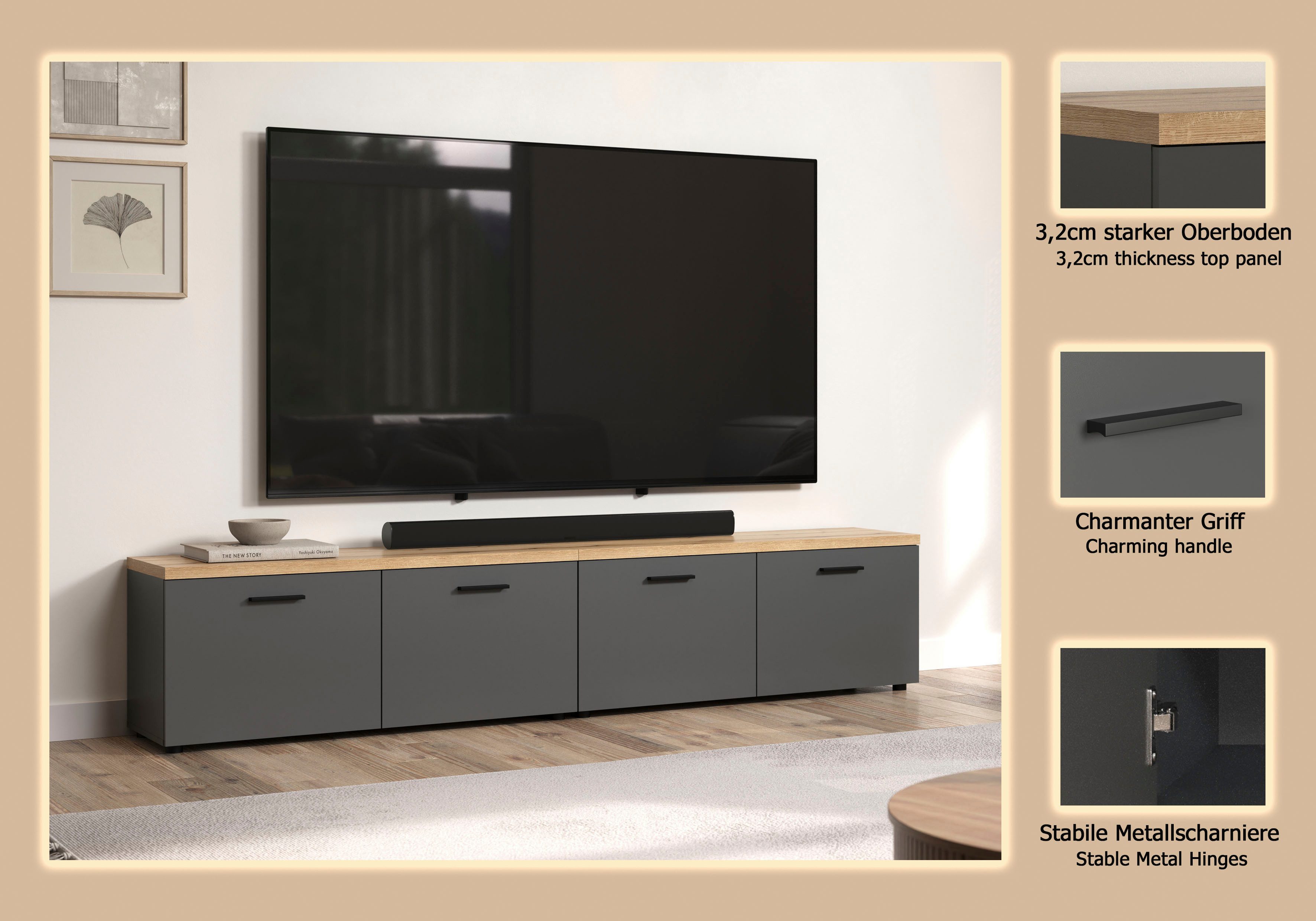 Home affaire TV-Wand Bajo, (2-St), Set bestehend aus: 2x TV-Lowboards