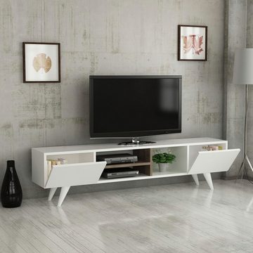 en.casa TV-Schrank »Assens« TV Bank 40x160x31cm mit 2 Klapptüren Weiß / Walnuss