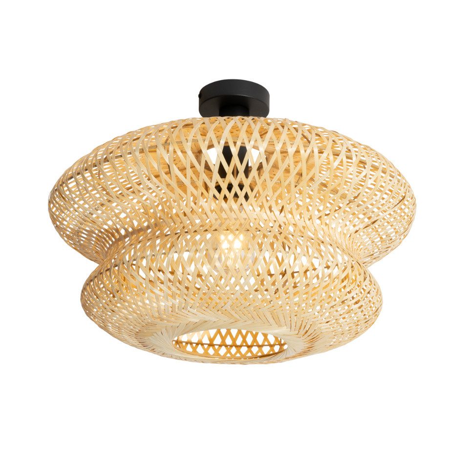 Qazqa Deckenleuchte Ostrava double, ohne Leuchtmittel, E27, Naturel, Orientalisch, Bamboo, 1-flammig
