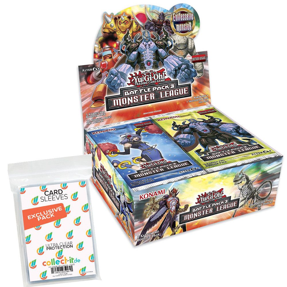 Yu-Gi-Oh Sammelkarte Battle Pack 3 Monster League Display Deutsch 1. Auflage + Sleeves